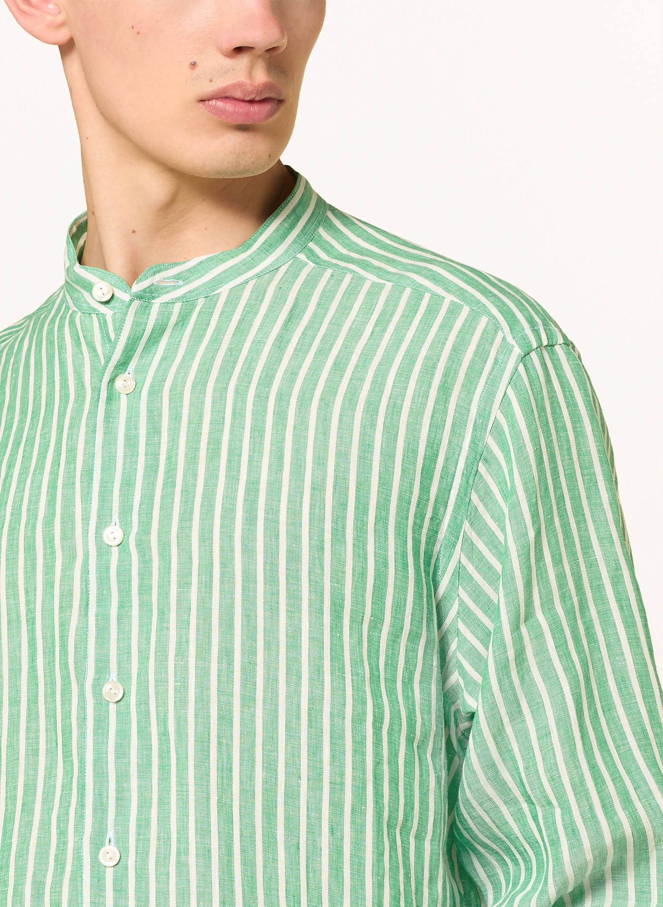 ETON Leinenhemd Regular Fit mit Stehkragen: GRÜN/ WEISS