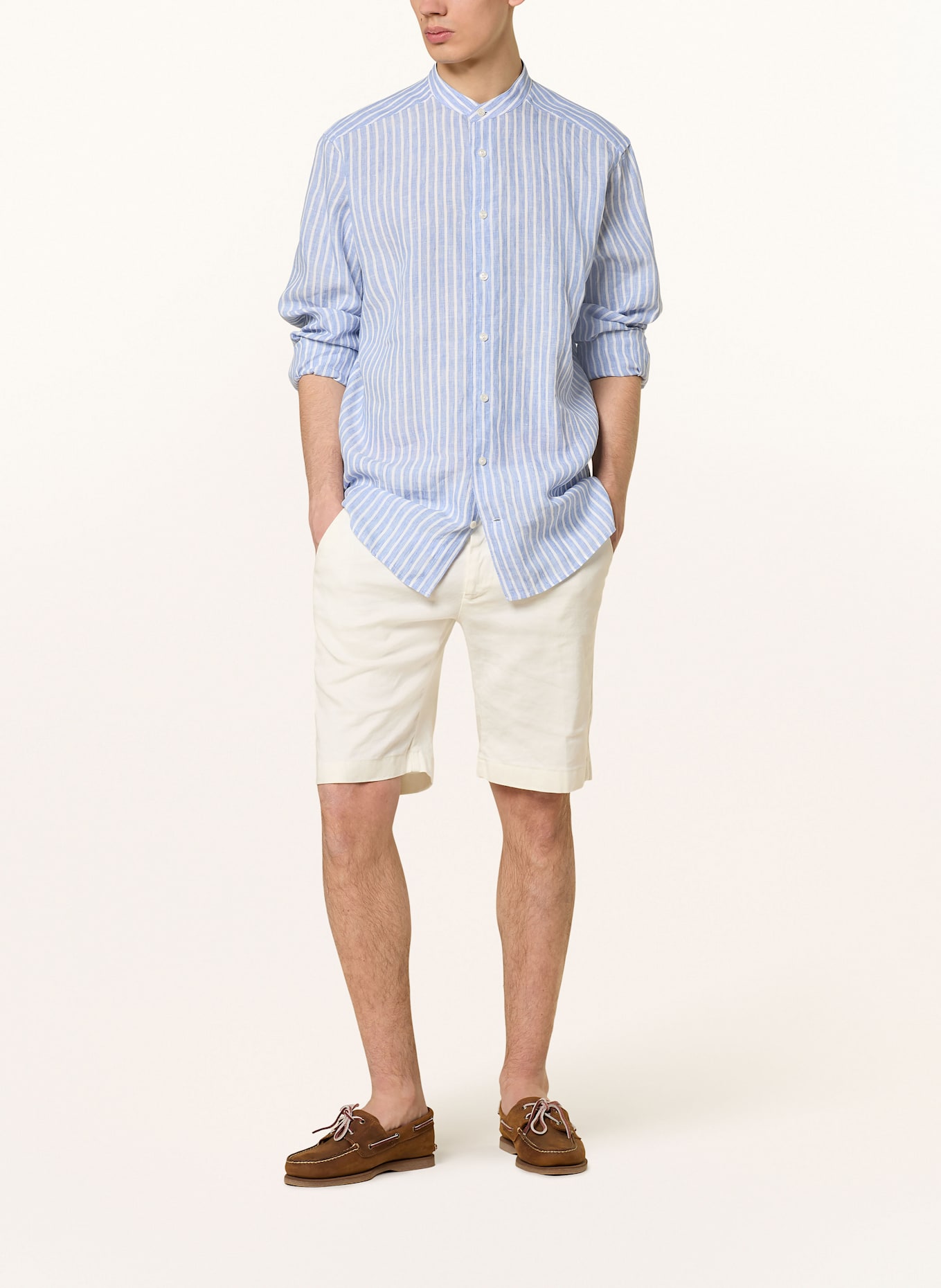 ETON Leinenhemd Regular Fit mit Stehkragen: BLAU/ WEISS