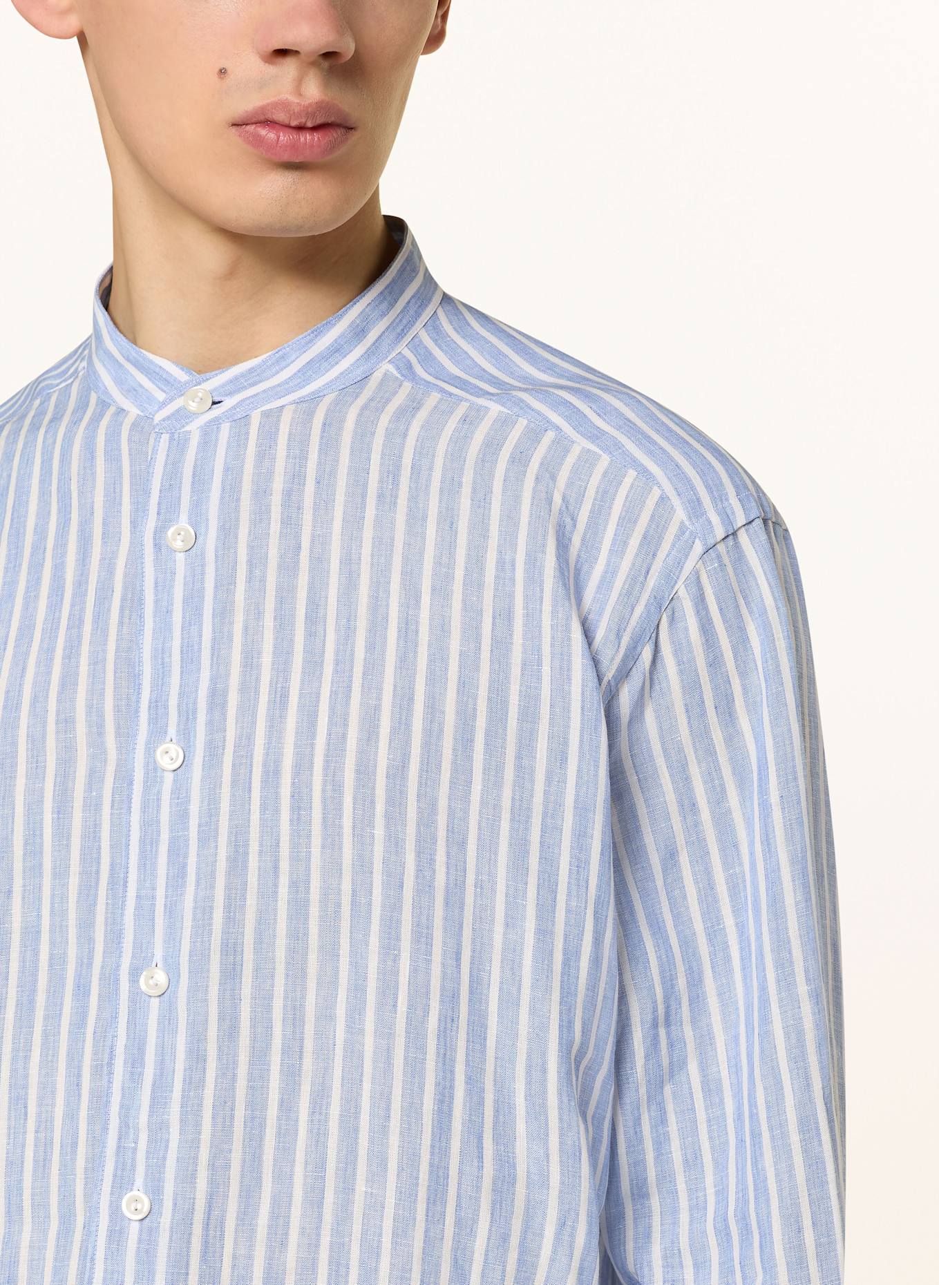 ETON Leinenhemd Regular Fit mit Stehkragen: BLAU/ WEISS