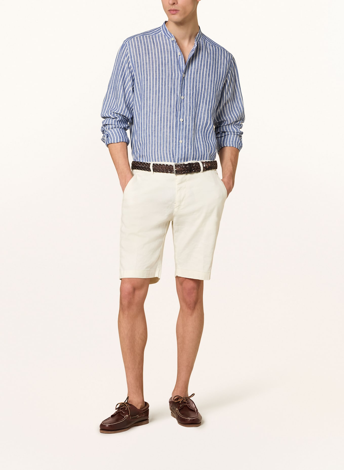 ETON Leinenhemd Regular Fit mit Stehkragen: BLAU/ WEISS