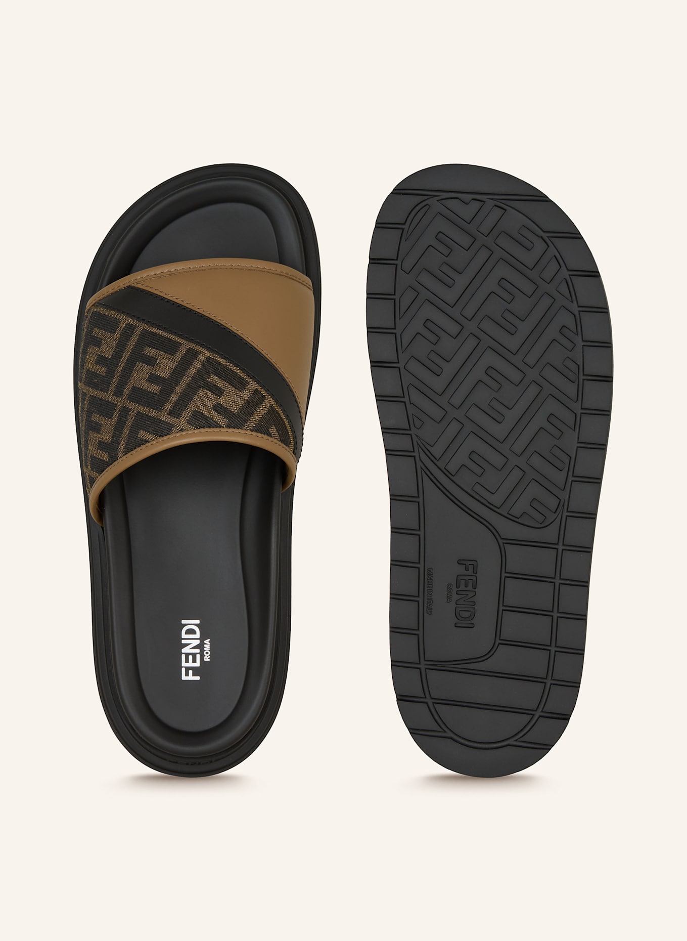 FENDI Pantoletten: HELLBRAUN / SCHWARZ