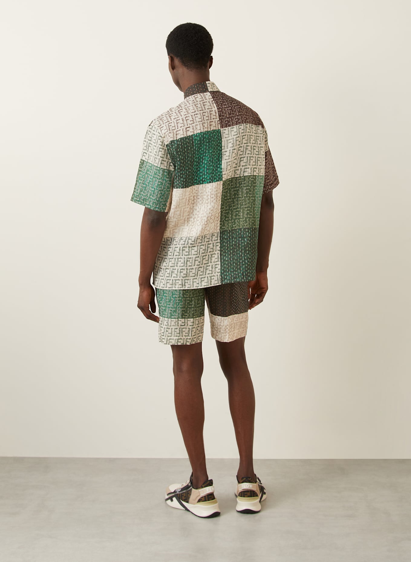 FENDI Kurzarm-Hemd Regular Fit aus Leinen: CREME/ GRÜN/ BRAUN