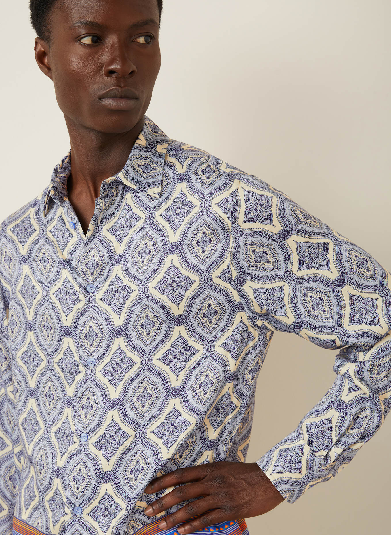 ETRO Hemd Comfort Fit: ECRU / BLAUGRAU / DUNKELBLAU