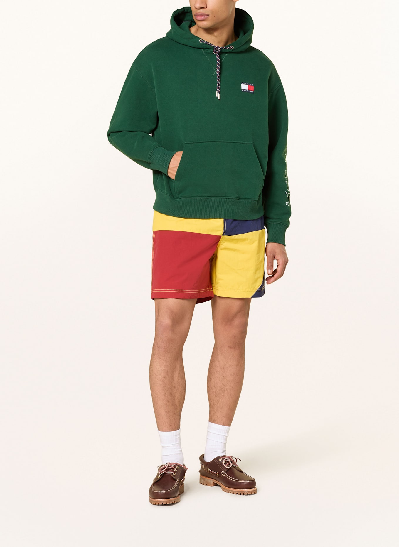 TOMMY HILFIGER Hoodie: DARK GREEN / WHITE / RED