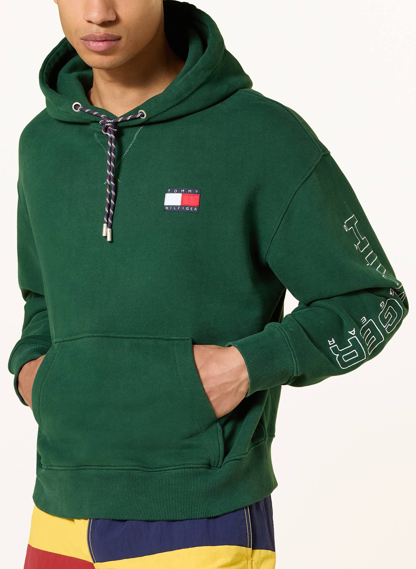 TOMMY HILFIGER Hoodie: DARK GREEN / WHITE / RED