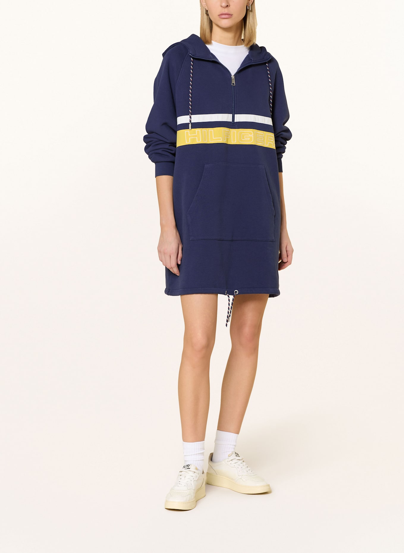 TOMMY HILFIGER Sweatkleid: DUNKELBLAU/ WEISS/ GELB