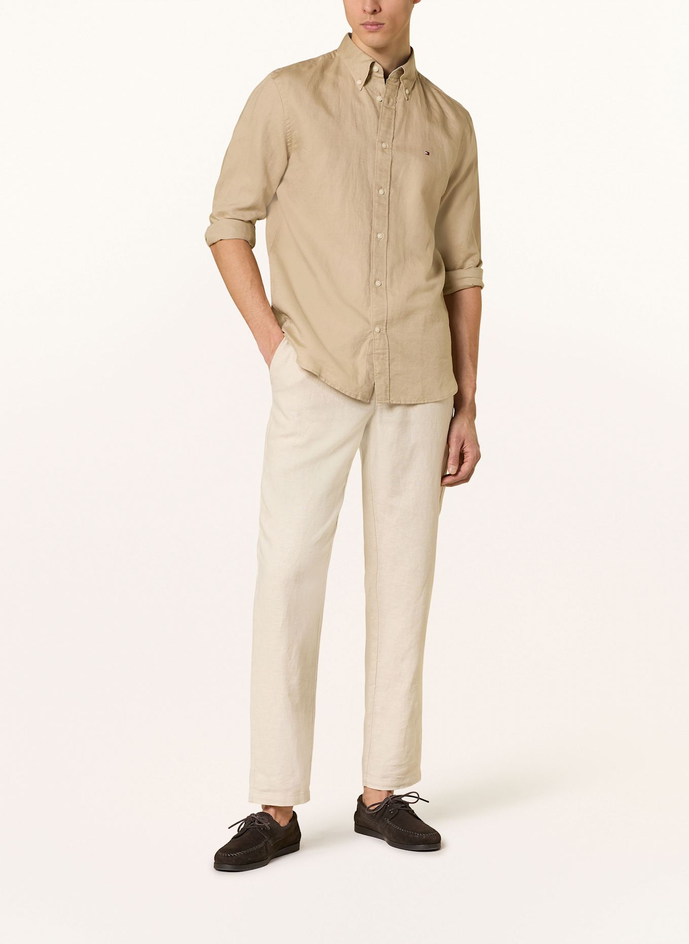 TOMMY HILFIGER Hemd Comfort Fit mit Leinen: BEIGE