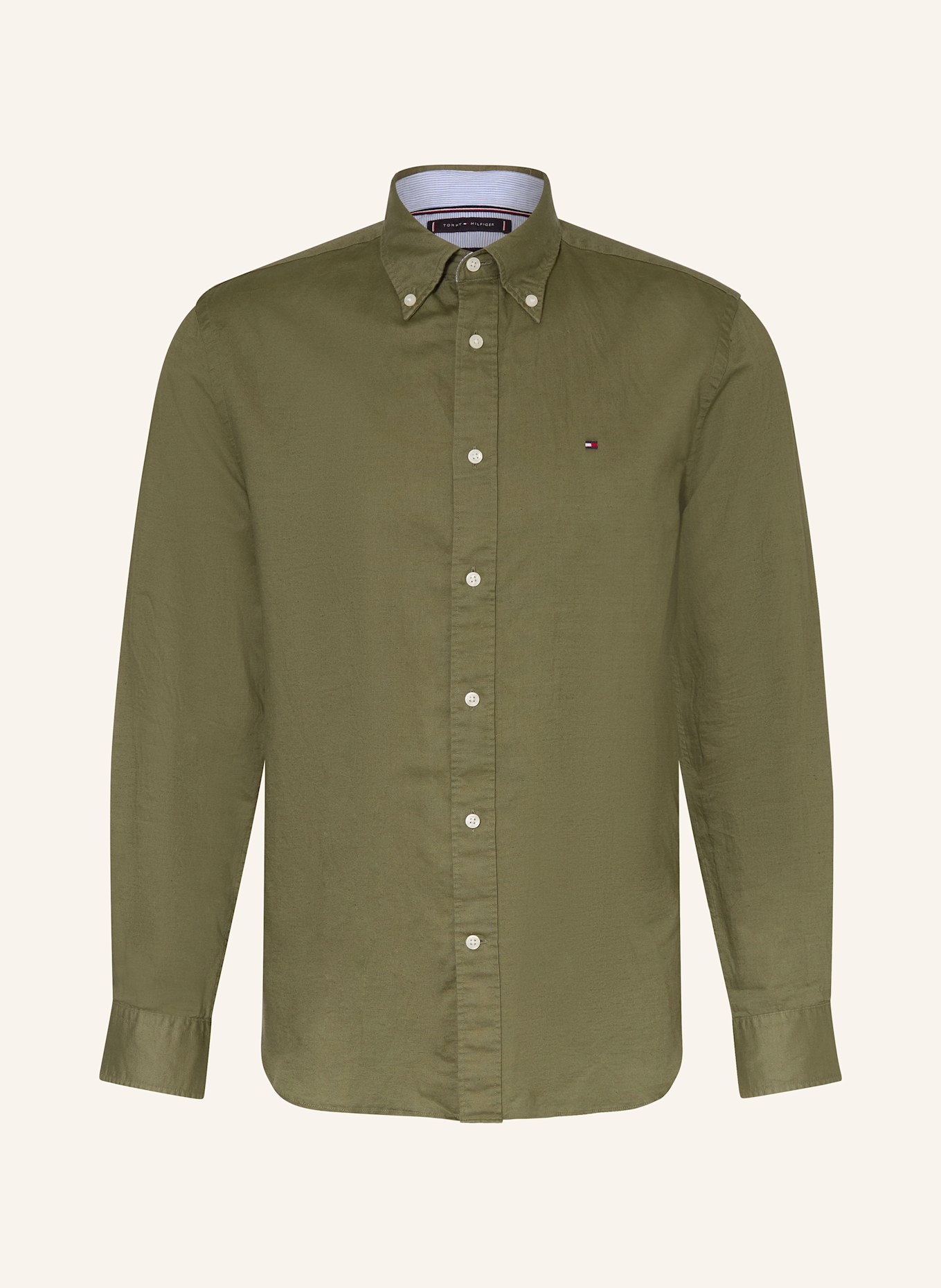 TOMMY HILFIGER Hemd Comfort Fit mit Leinen: OLIV