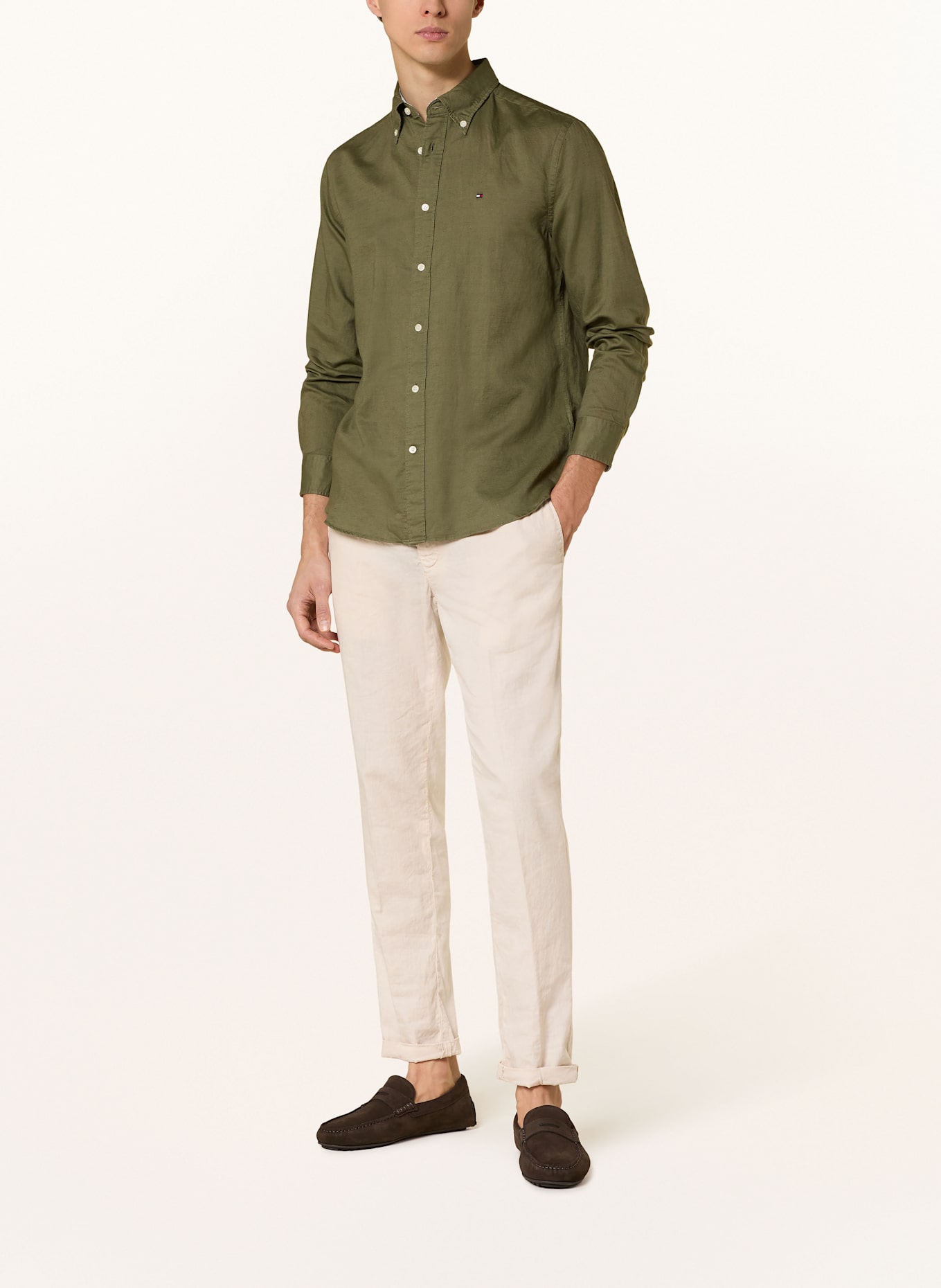 TOMMY HILFIGER Hemd Comfort Fit mit Leinen: OLIV