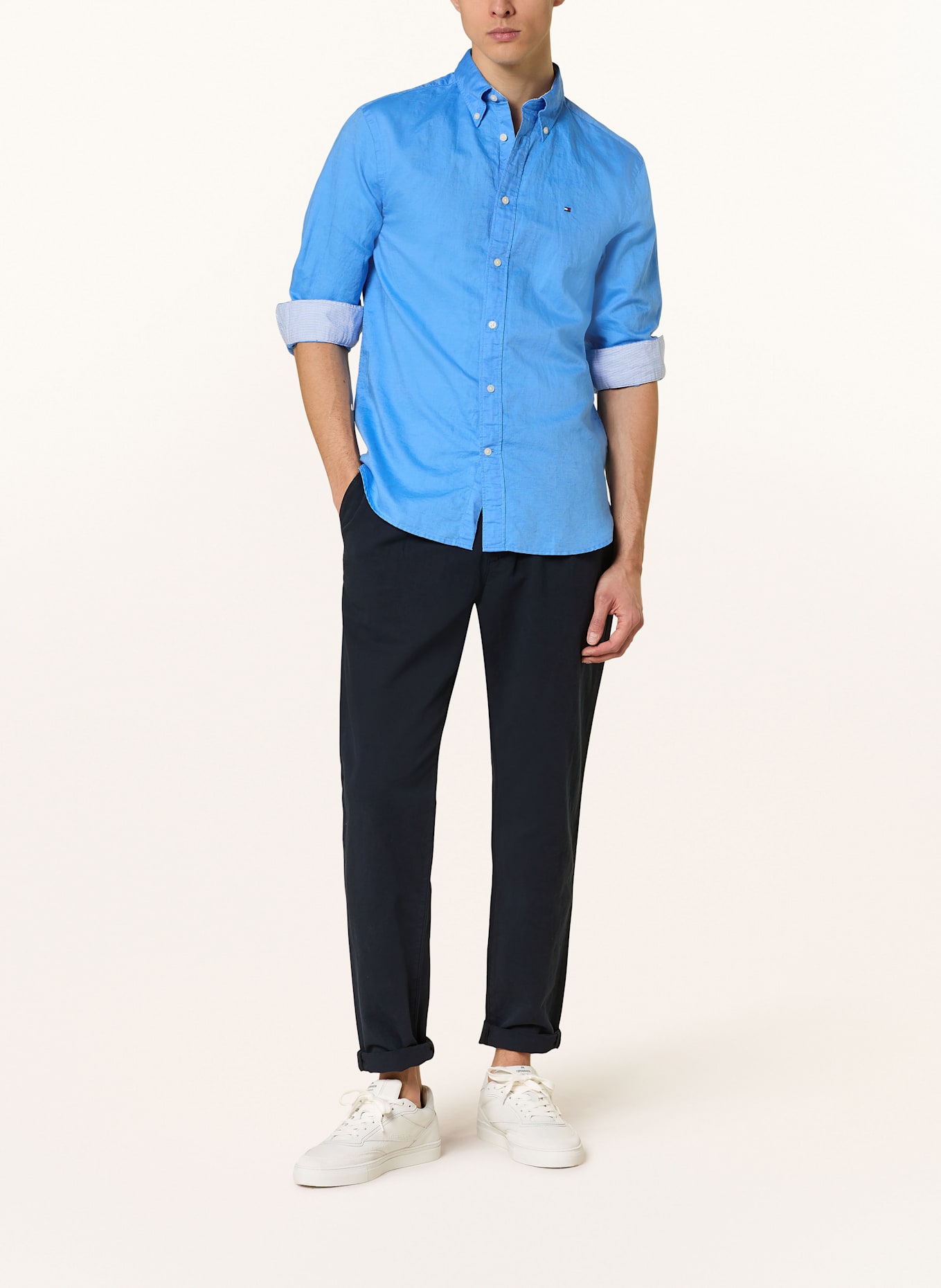 TOMMY HILFIGER Hemd Comfort Fit mit Leinen: BLAU
