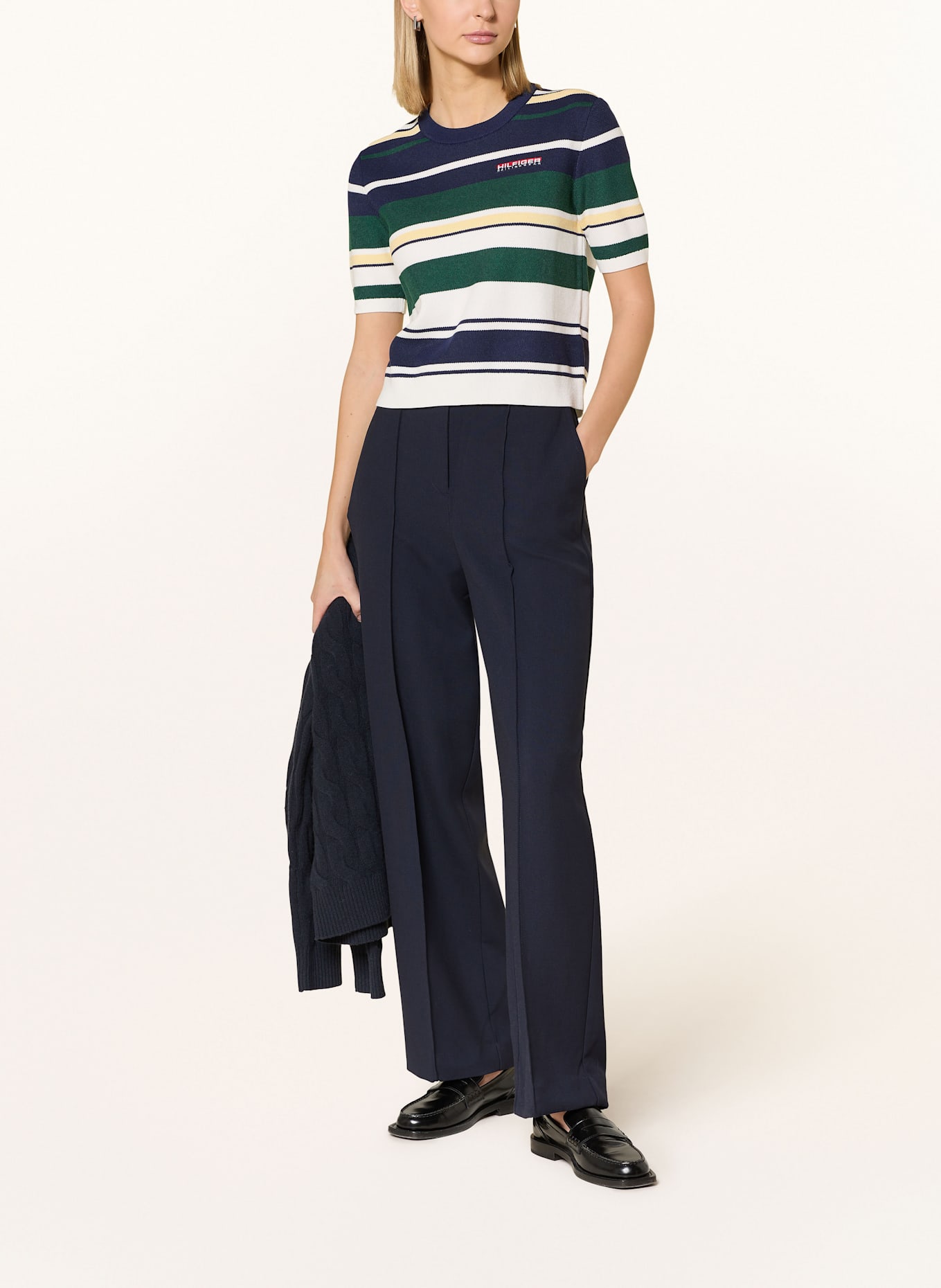 TOMMY HILFIGER Svetr: TMAVĚ MODRÁ / TMAVĚ ZELENÁ / BÍLÁ