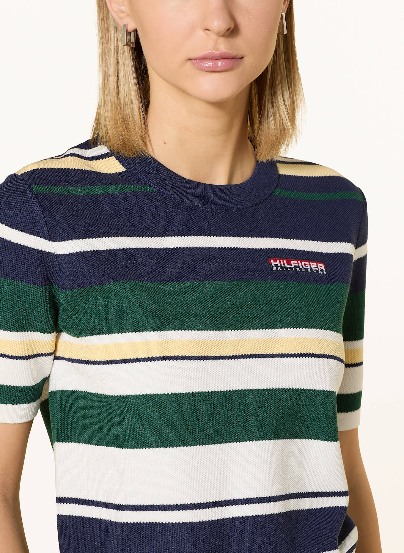 TOMMY HILFIGER Svetr: TMAVĚ MODRÁ / TMAVĚ ZELENÁ / BÍLÁ