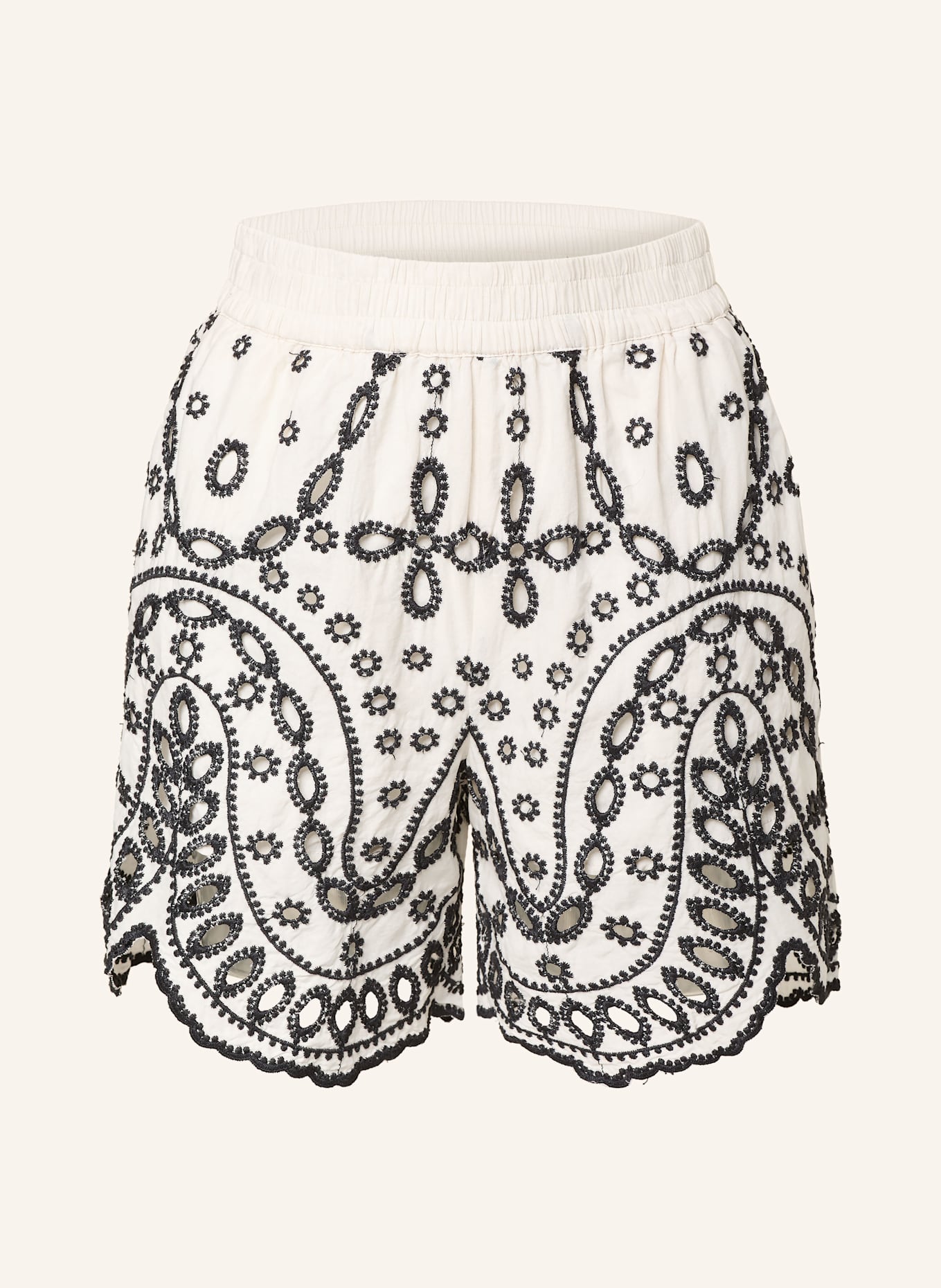 ROUGE VILA Shorts aus Lochspitze: ECRU / SCHWARZ