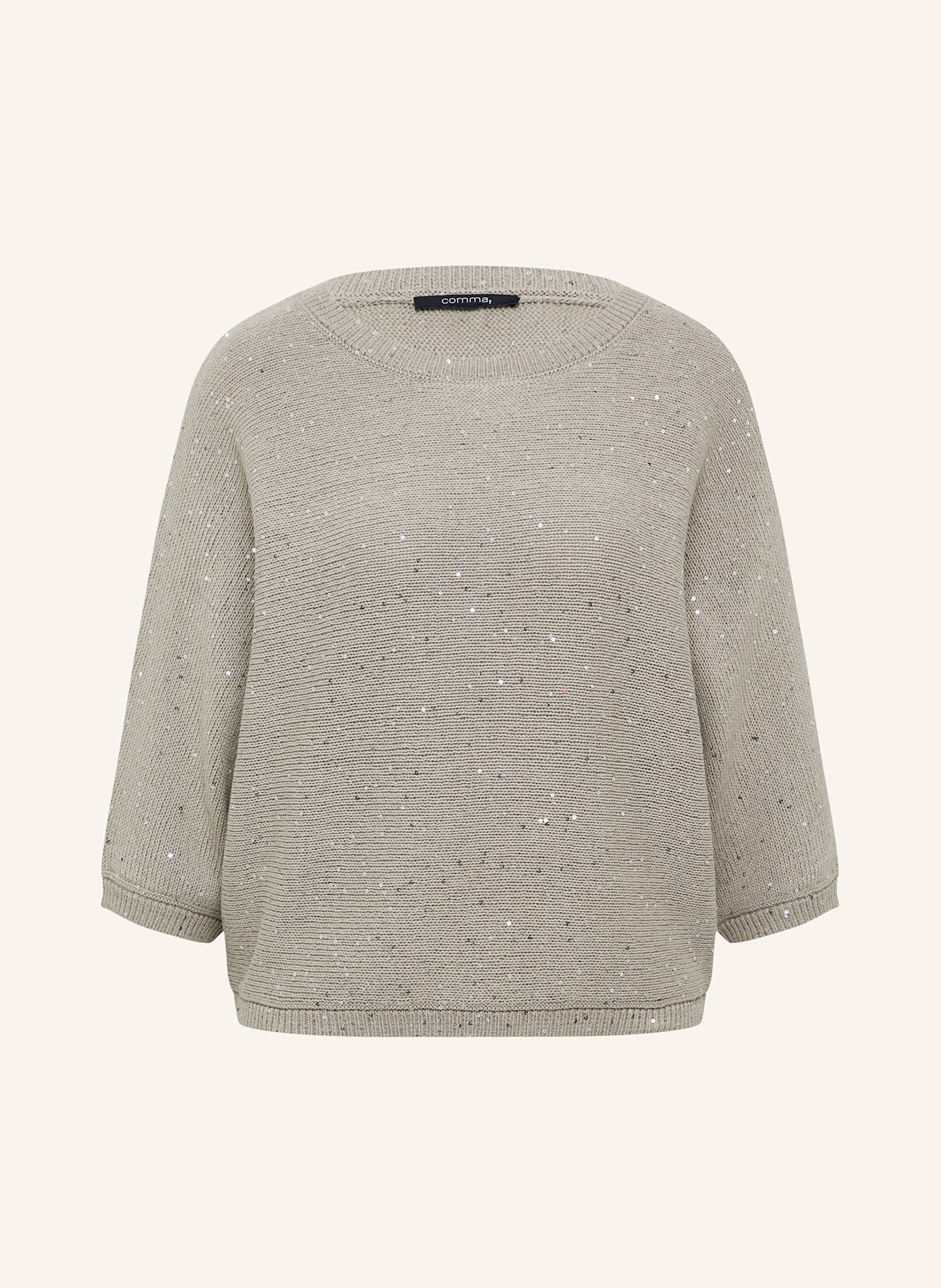 comma Sweater with sequins and 3/4 sleeves: LIGHT GRAY
