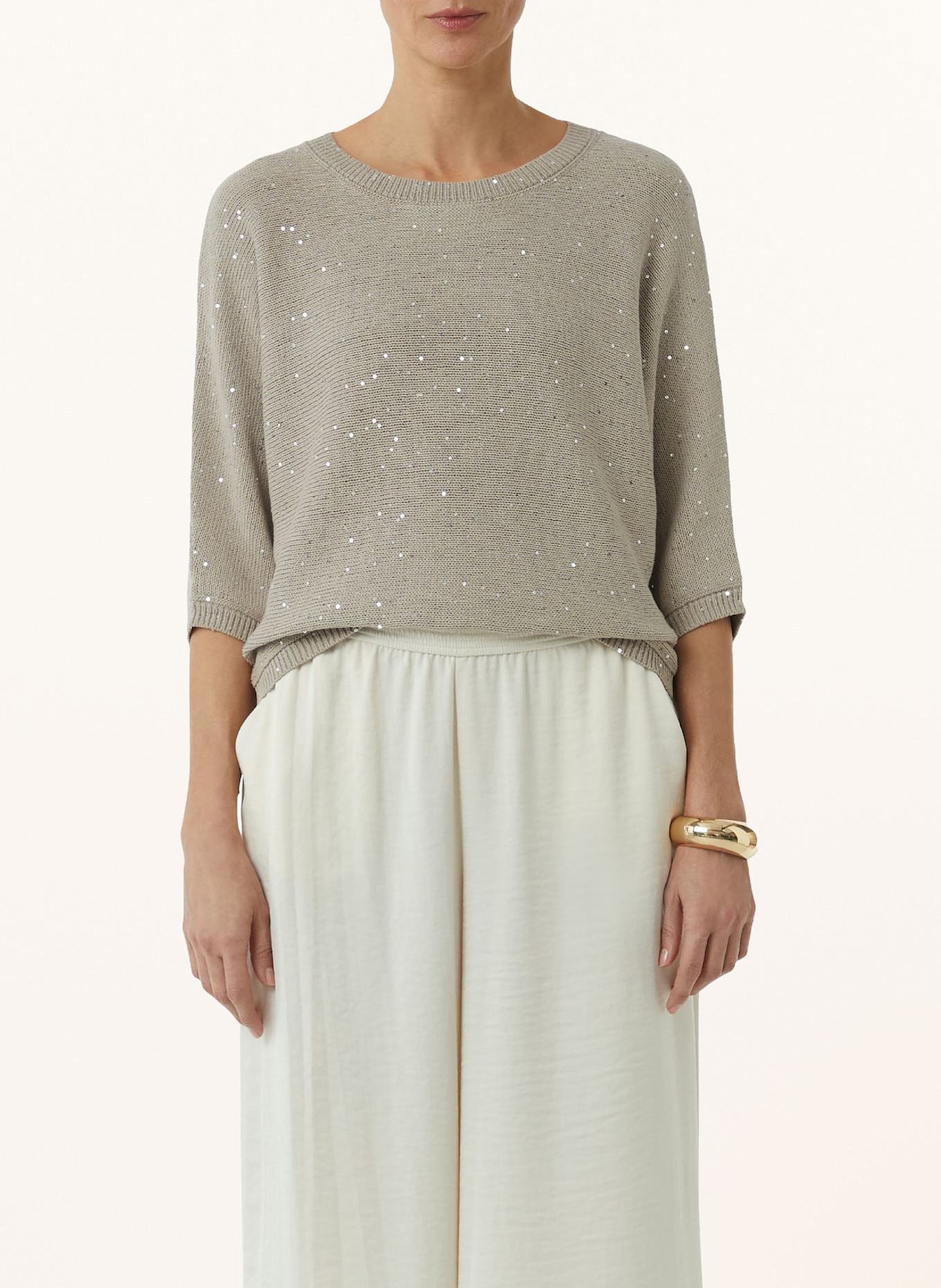 comma Sweater with sequins and 3/4 sleeves: LIGHT GRAY