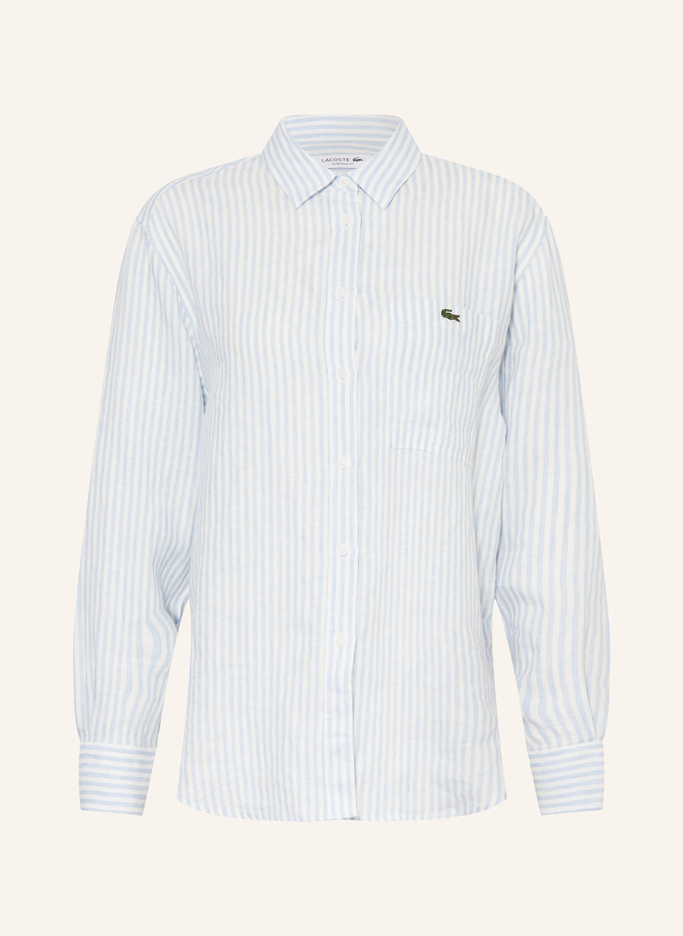 LACOSTE Hemdbluse aus Leinen: WEISS/ HELLBLAU