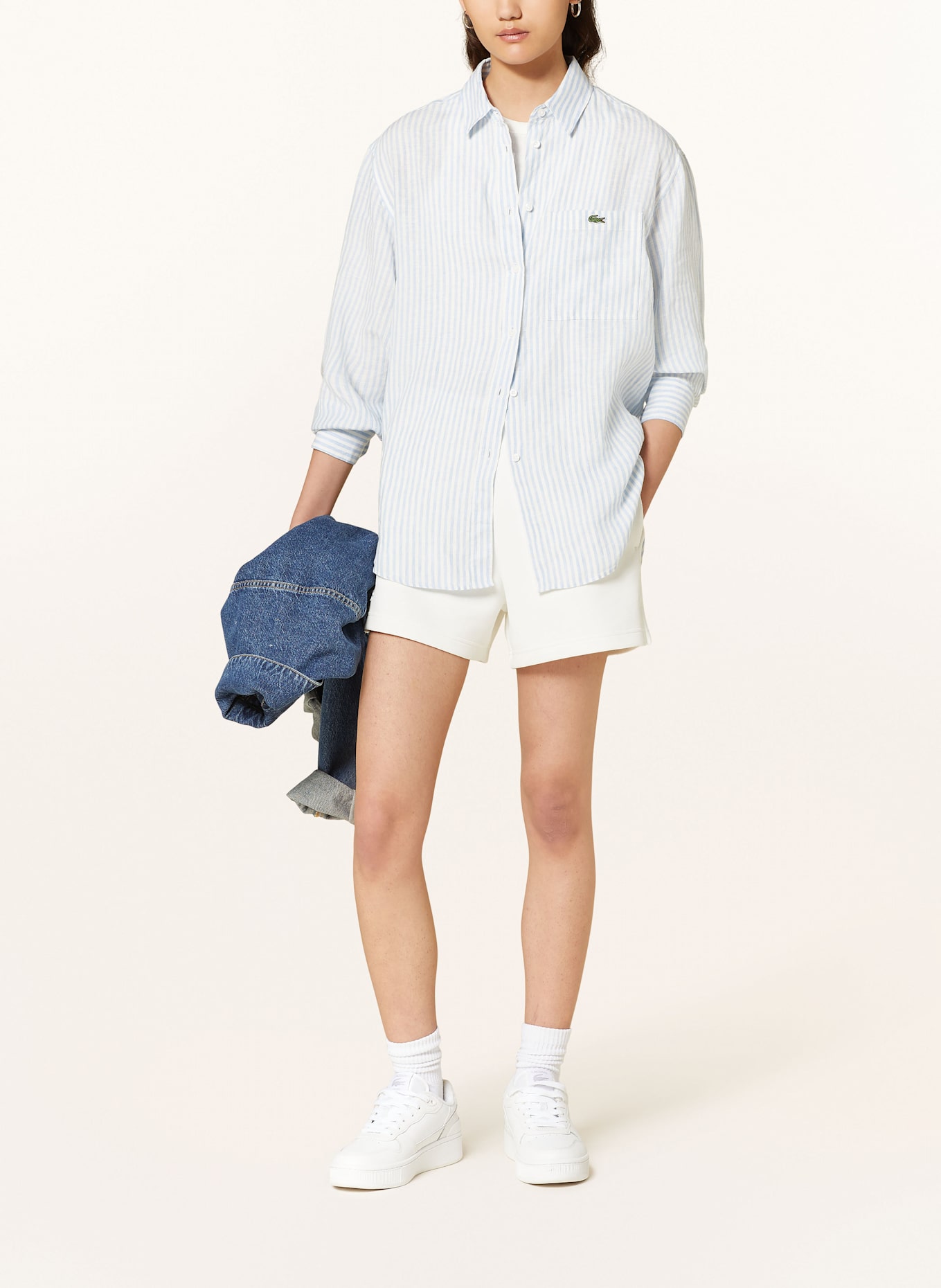 LACOSTE Hemdbluse aus Leinen: WEISS/ HELLBLAU