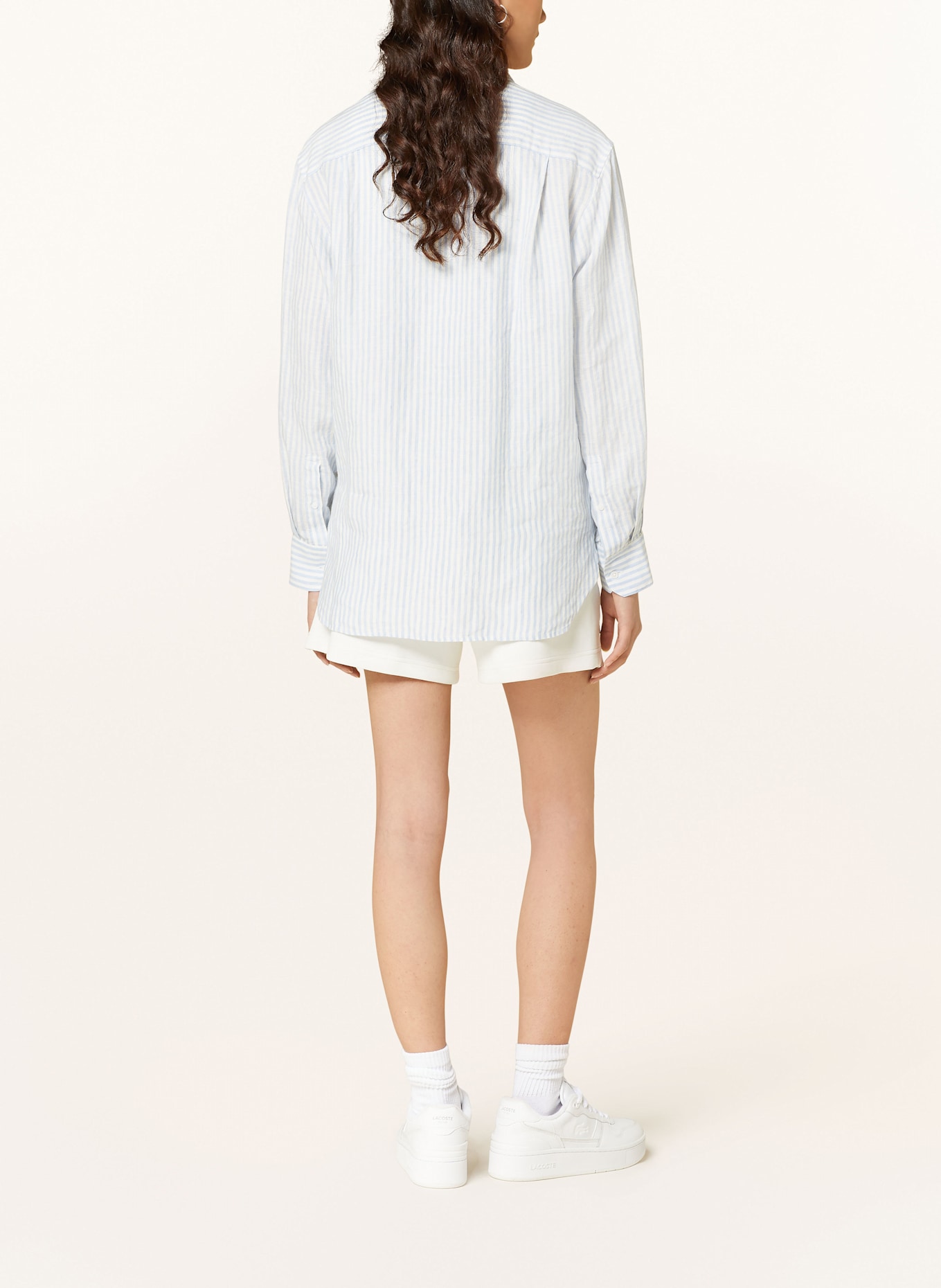 LACOSTE Hemdbluse aus Leinen: WEISS/ HELLBLAU