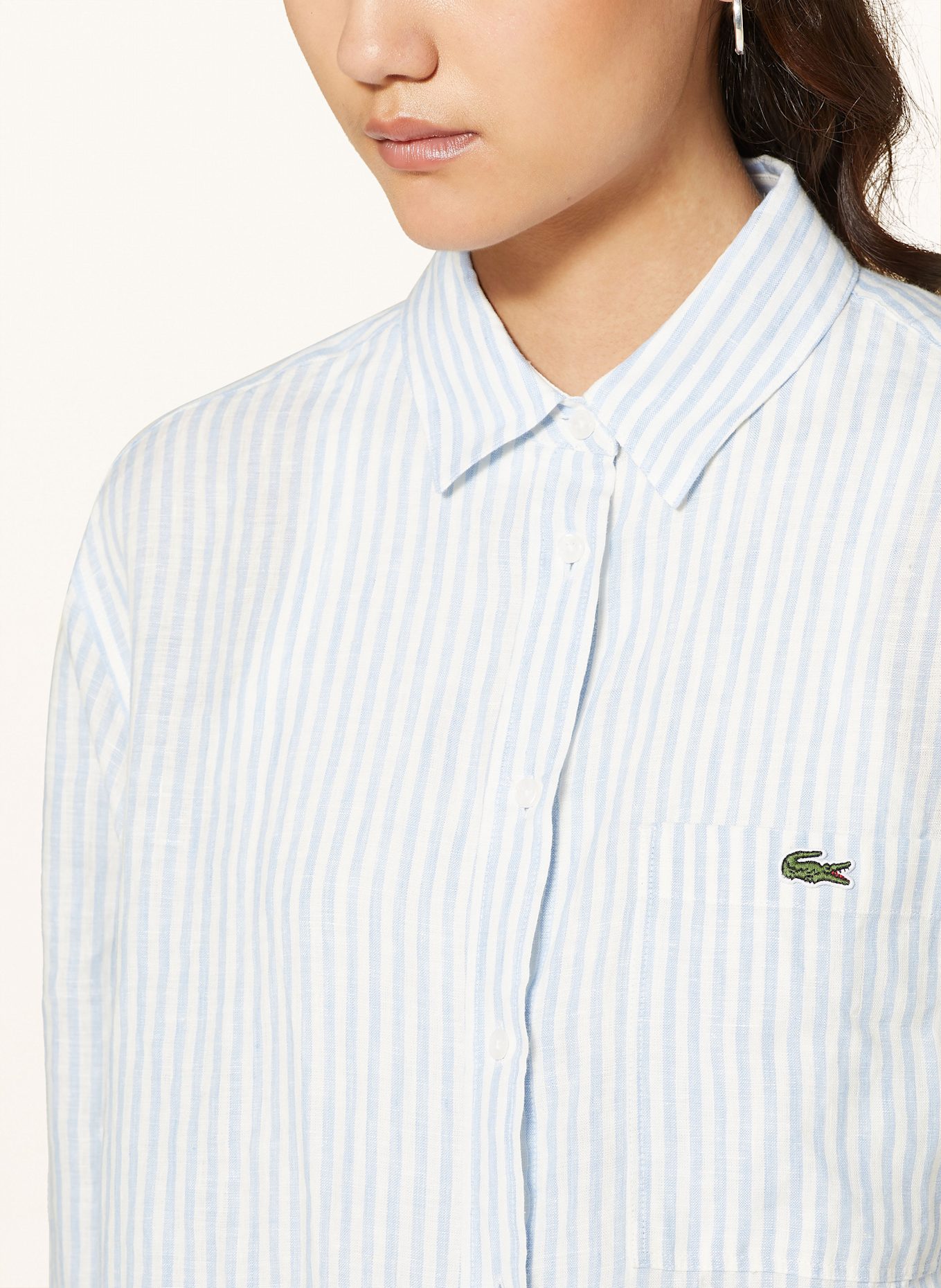 LACOSTE Hemdbluse aus Leinen: WEISS/ HELLBLAU