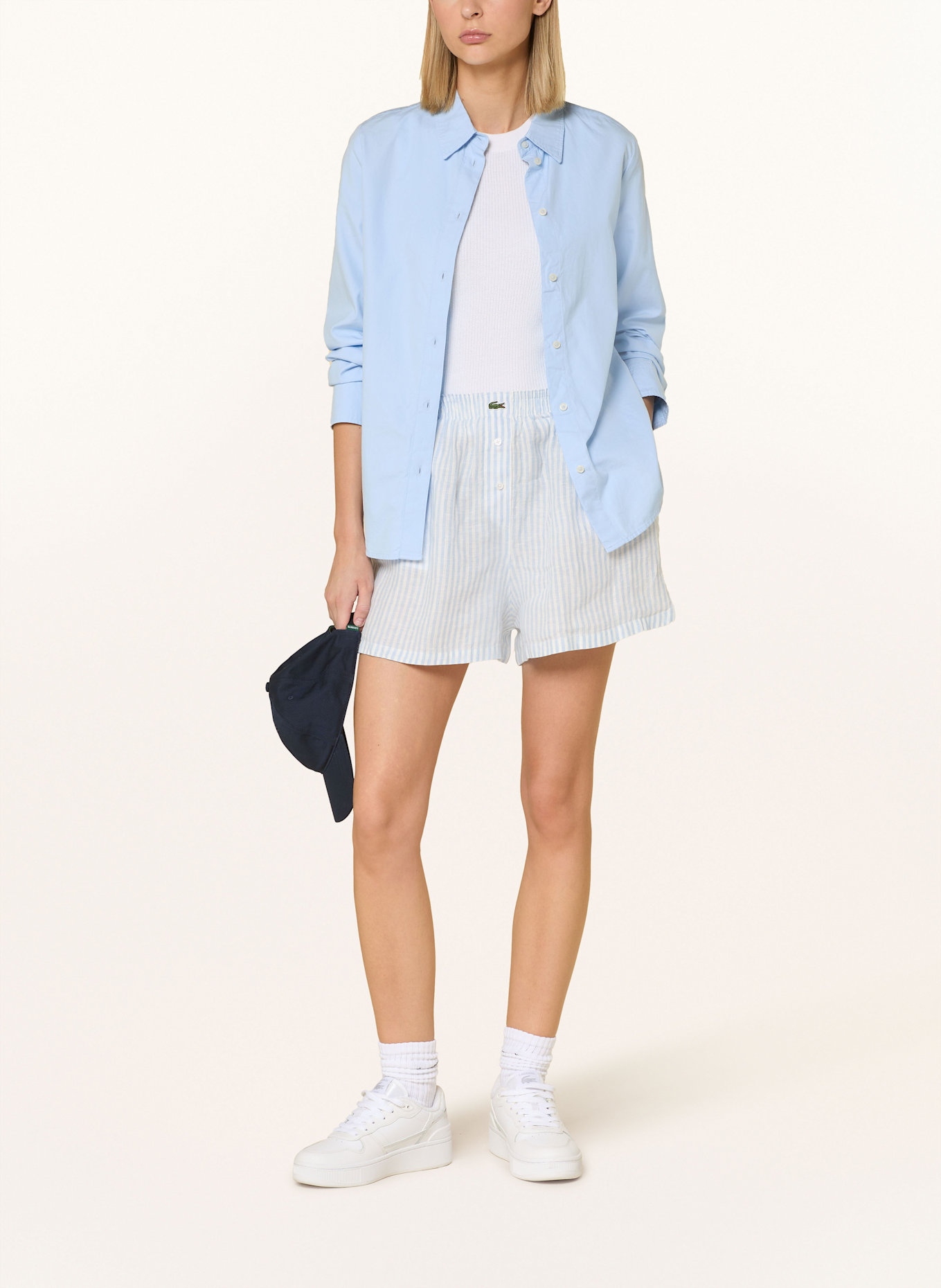LACOSTE Leinenshorts: WEISS/ HELLBLAU