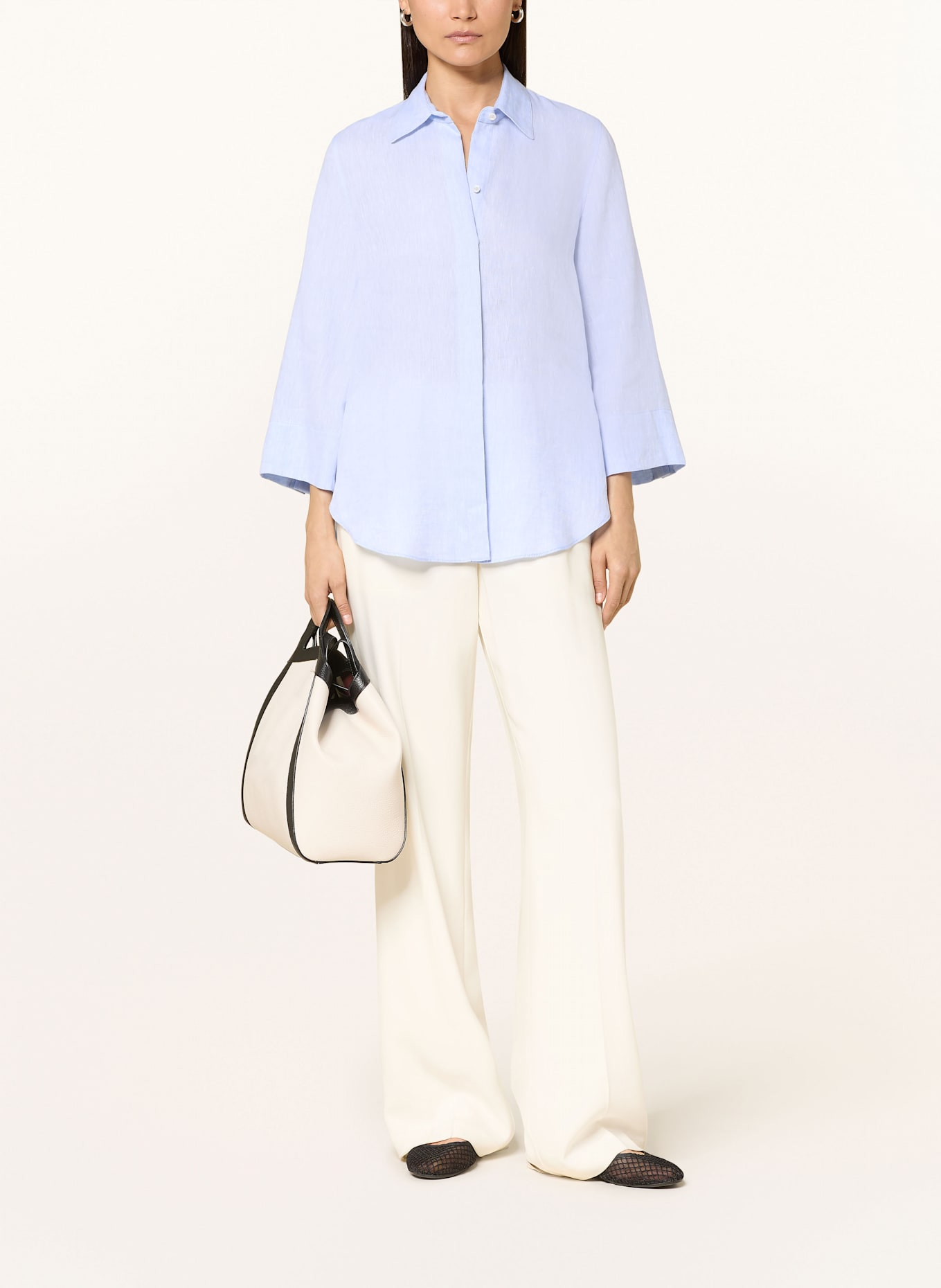 van Laack VL-ALJA-SV linen shirt Print blouse with 3/4 sleeves: LIGHT BLUE
