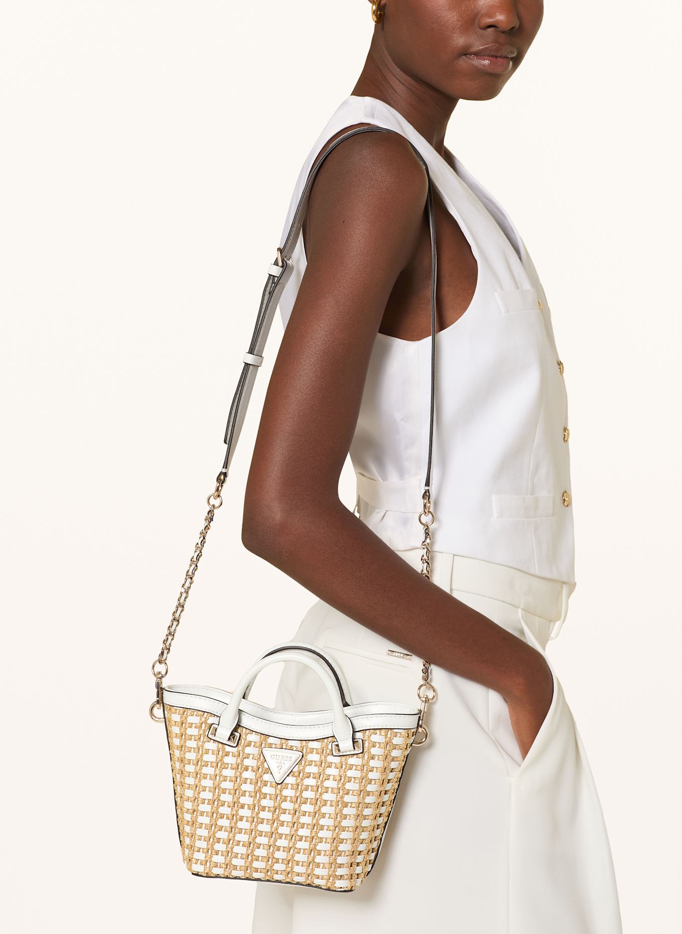 GUESS Umhängetasche ATALIA MINI: BEIGE/ WEISS