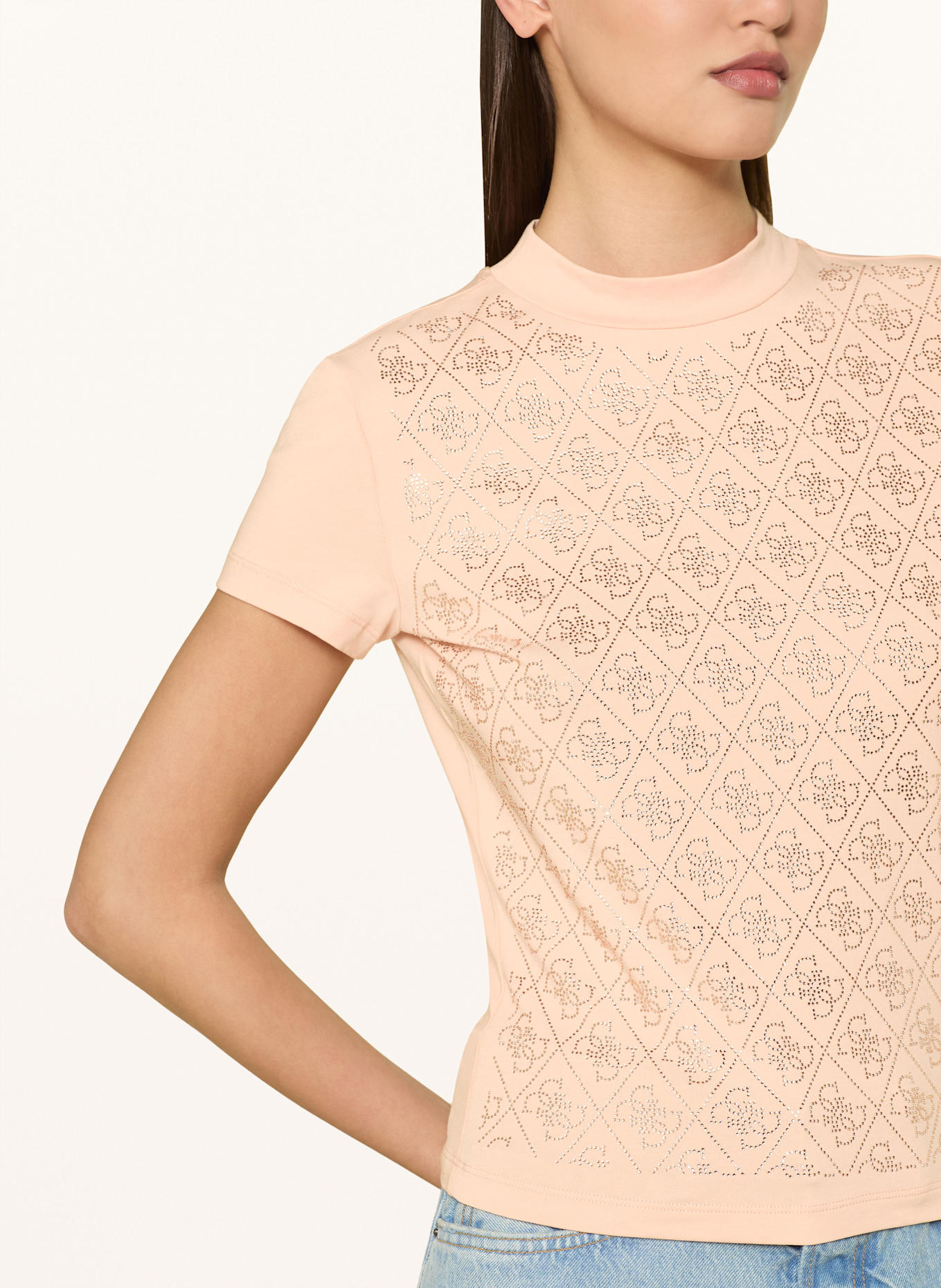 GUESS T-shirt with decorative gems: LIGHT RED/ BEIGE