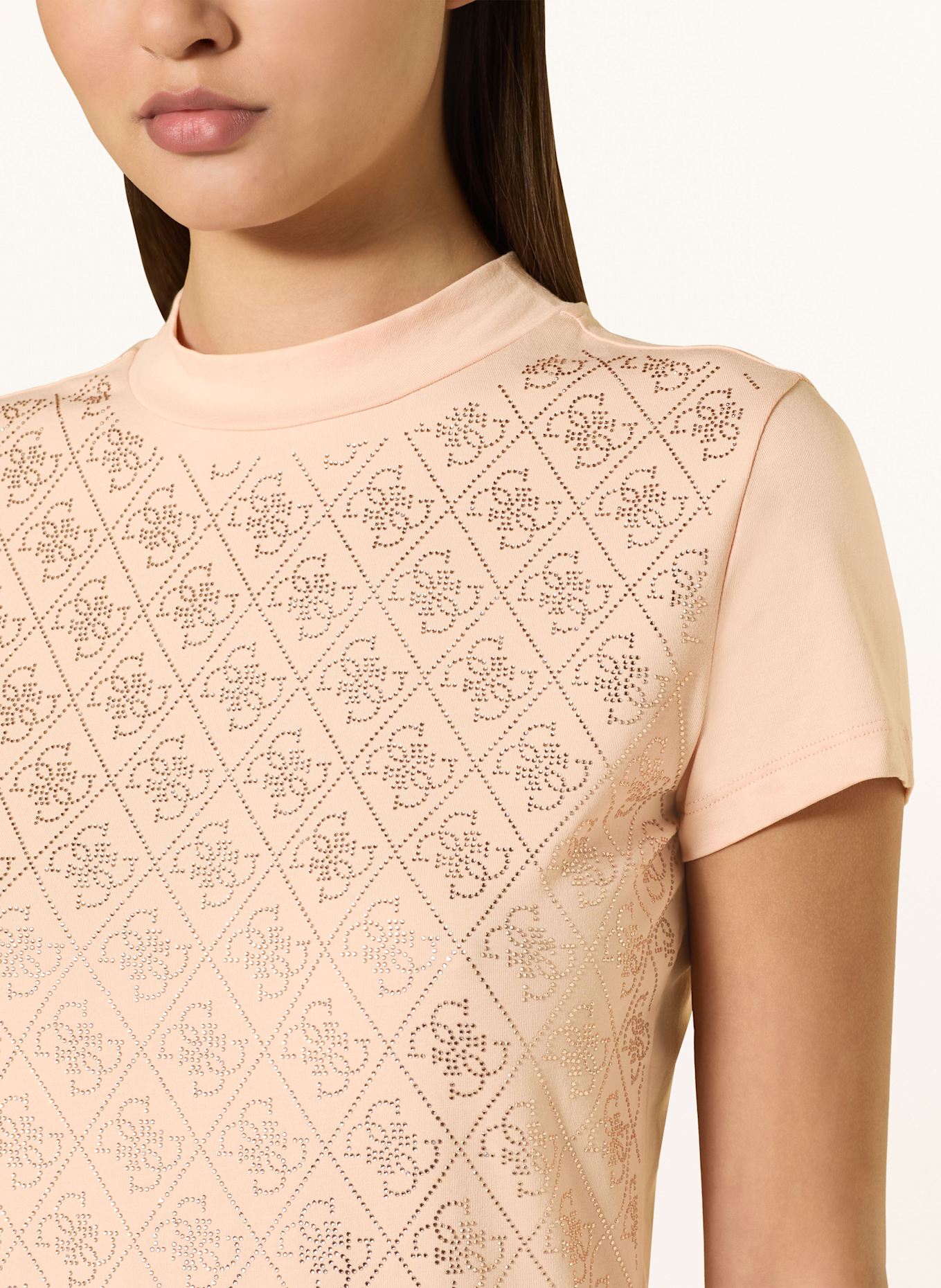 GUESS T-shirt with decorative gems: LIGHT RED/ BEIGE