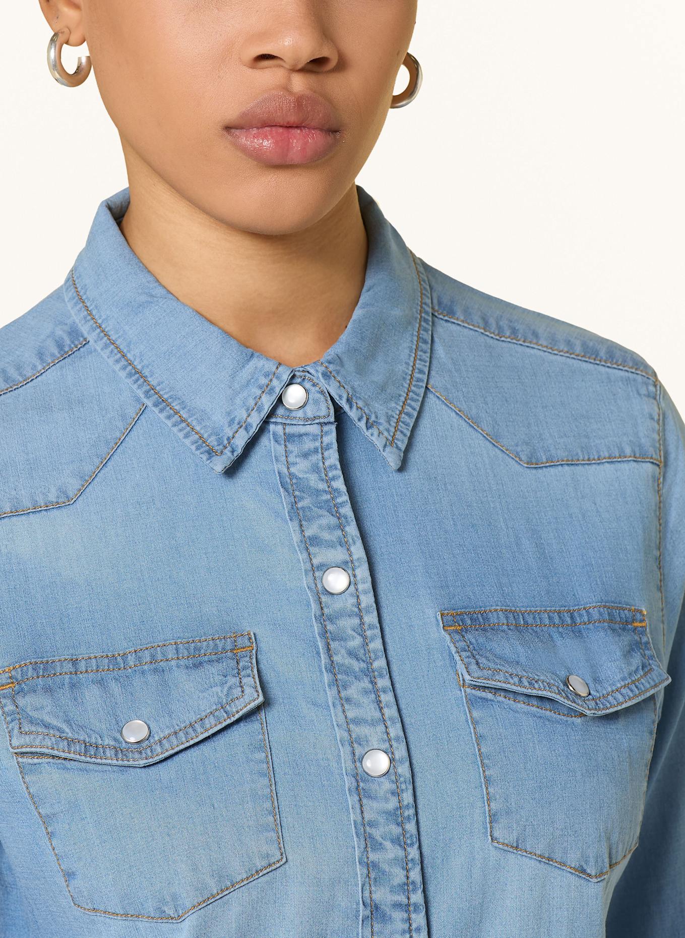 GUESS RILEY denim look shirt blouse: LIGHT BLUE