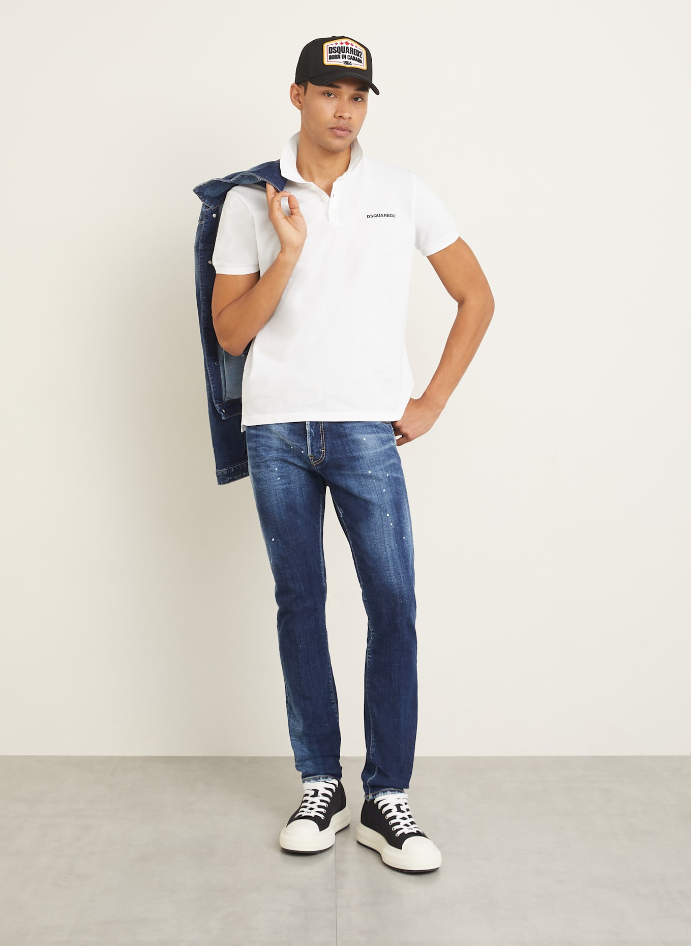 DSQUARED2 Polokošile z piké: BÍLÁ/ ČERNÁ
