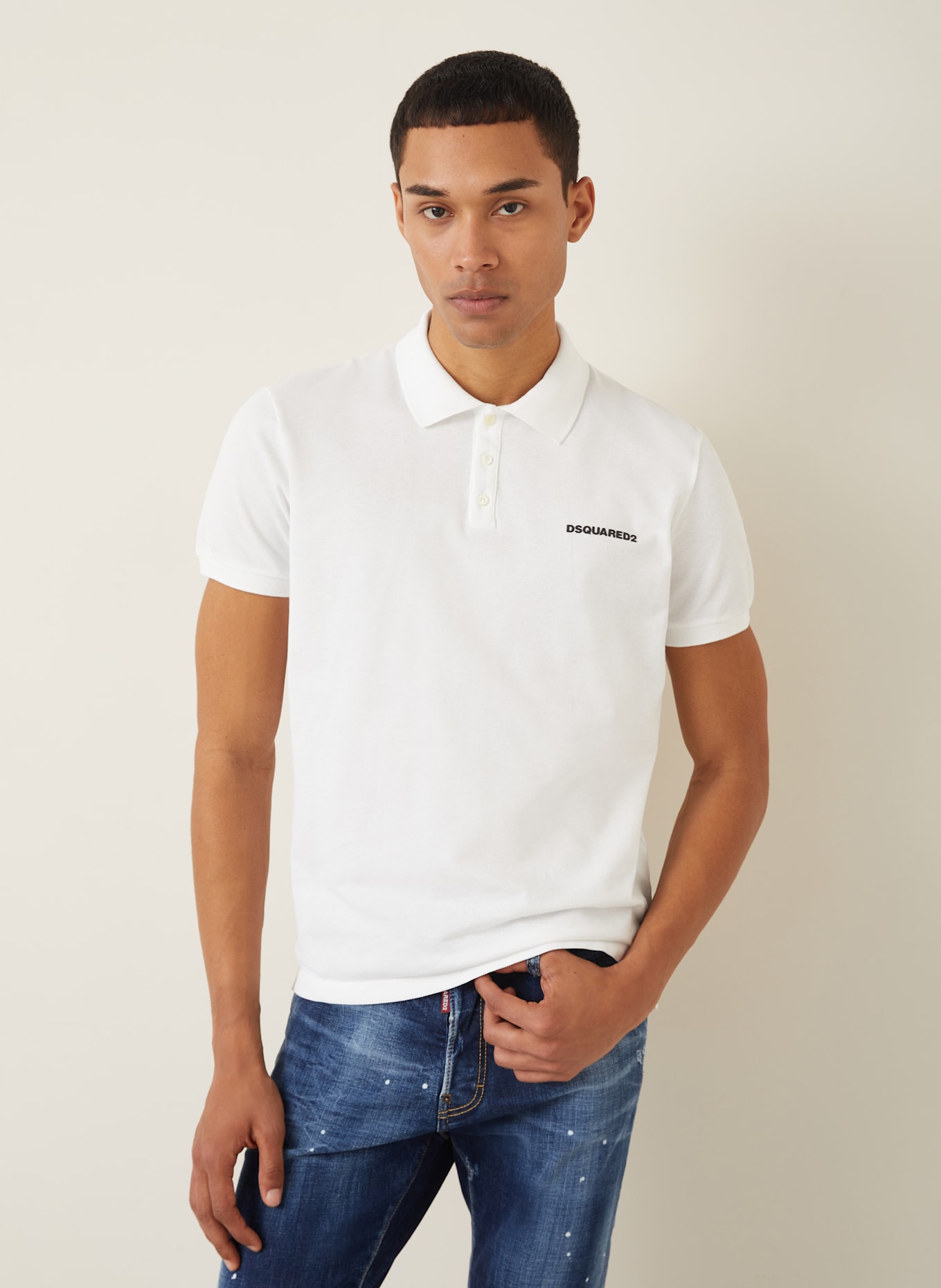DSQUARED2 Polokošile z piké: BÍLÁ/ ČERNÁ