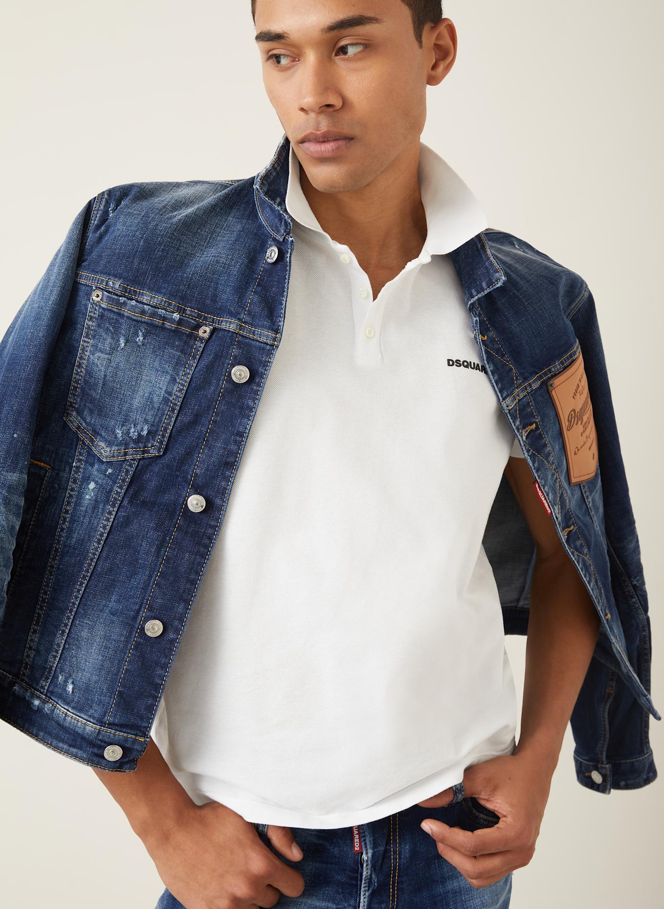 DSQUARED2 Polokošile z piké: BÍLÁ/ ČERNÁ