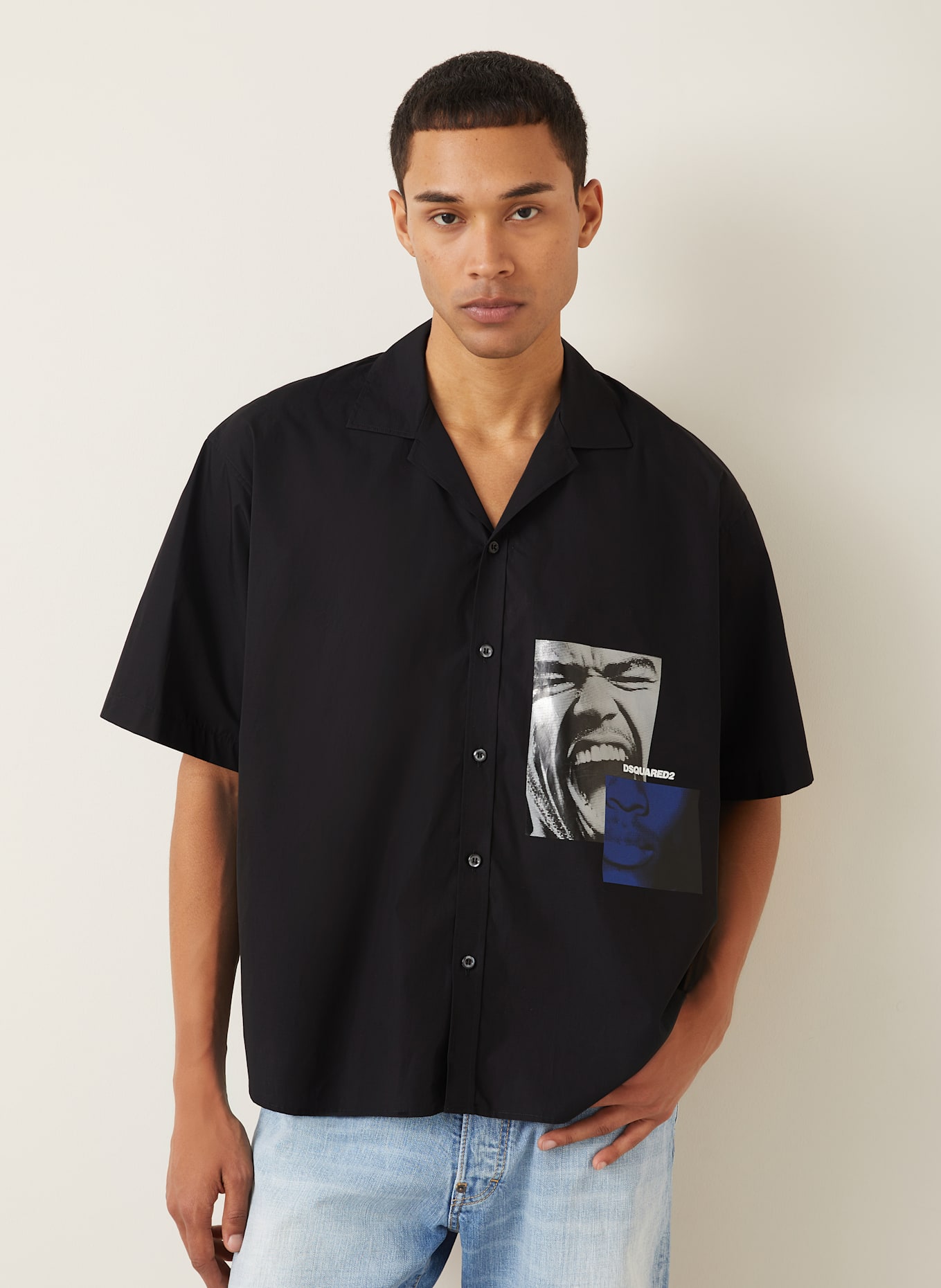 DSQUARED2 Kurzarm-Hemd Comfort Fit: SCHWARZ