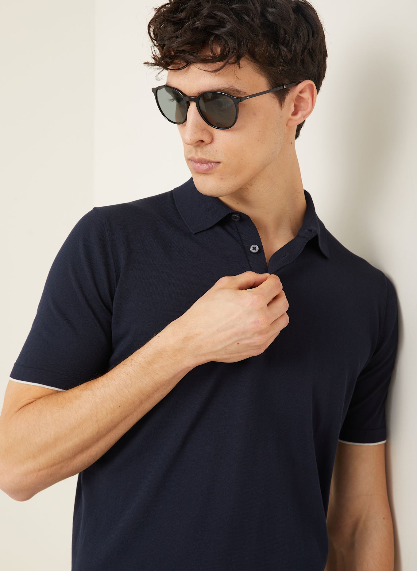 FIORONI Strick-Poloshirt: DUNKELBLAU