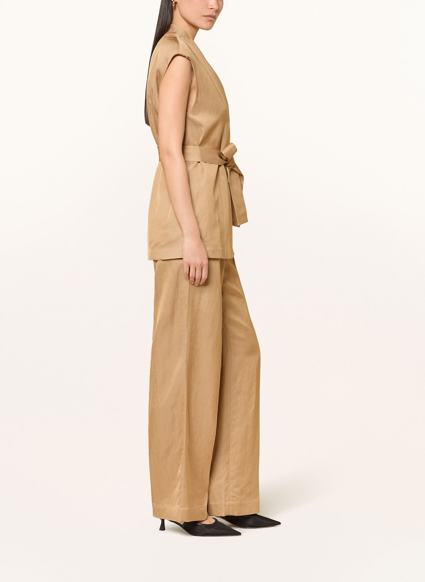 RIANI Wide leg ruched trousers with linen: CAMEL