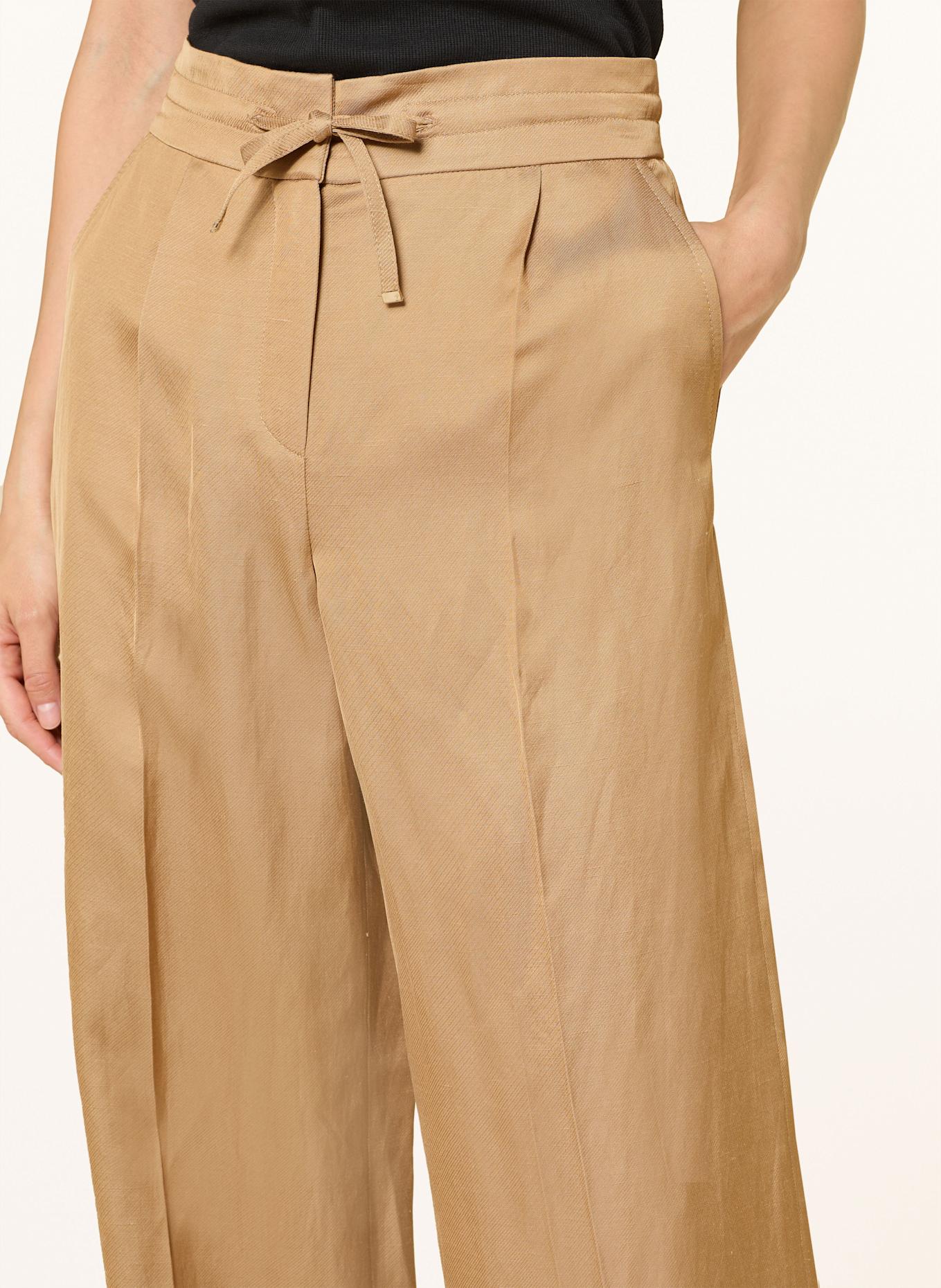 RIANI Wide leg ruched trousers with linen: CAMEL