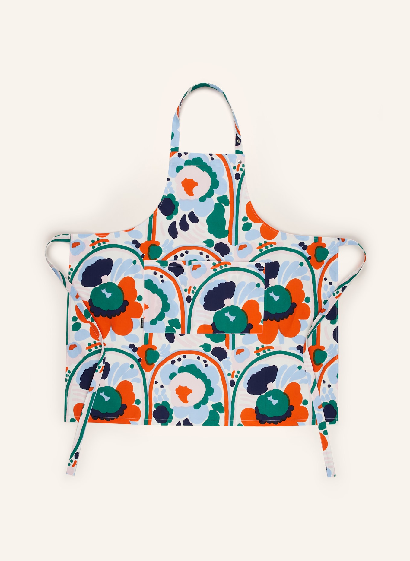 marimekko 3-tlg. Set PIENI KARUSELLI: Schürze und Ofenhandschuhe: WEISS / HELLBLAU / ORANGE