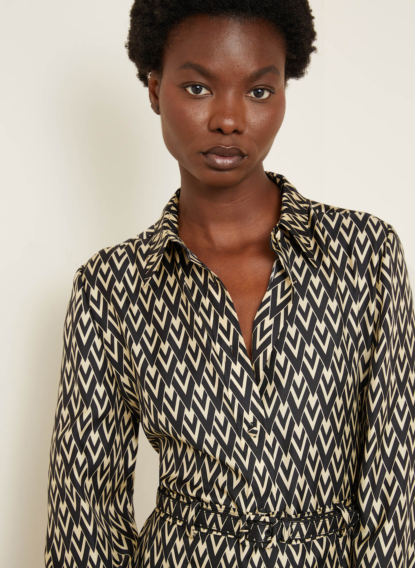 VALENTINO Chemisier en soie: NOIR / CRÈME