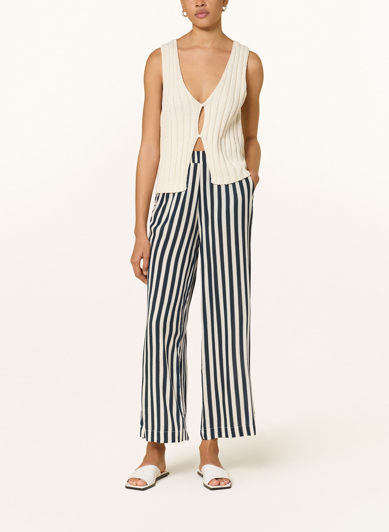 ICHI Pantalon marinière IHMARRAKECH: BLEU FONCÉ / CRÈME