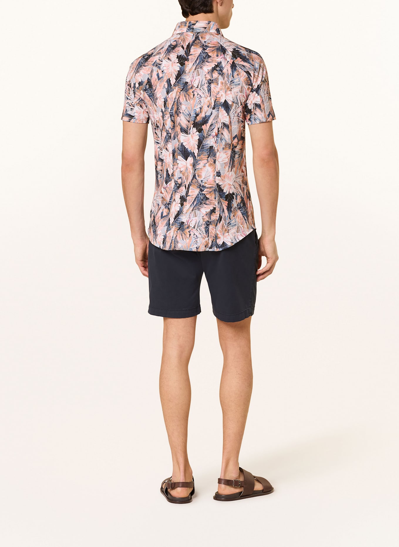 DESOTO Kurzarm-Hemd Extra Slim Fit: DUNKELBLAU / WEISS / HELLORANGE