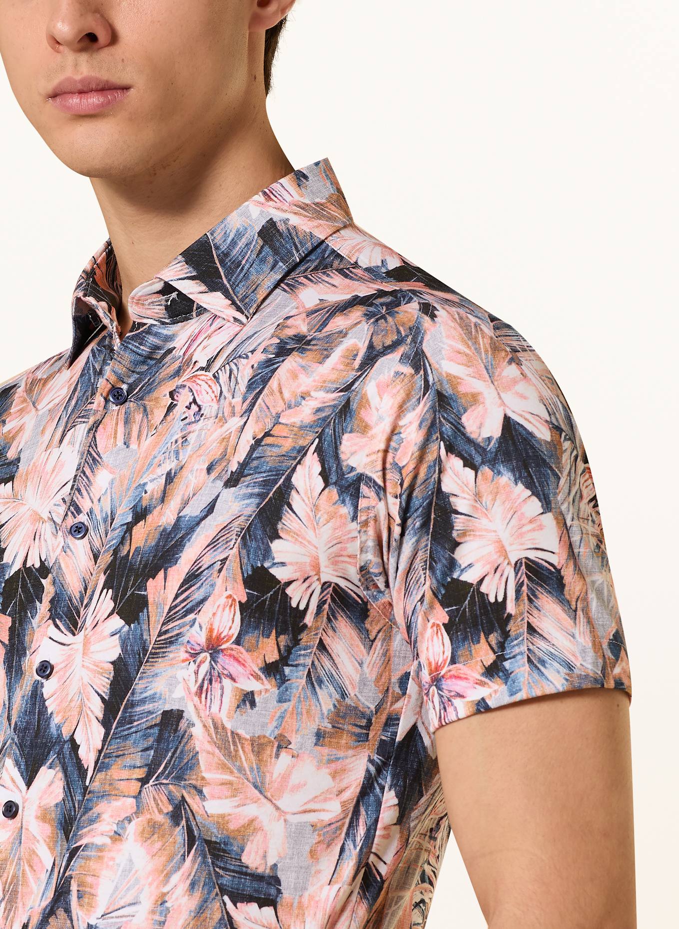 DESOTO Kurzarm-Hemd Extra Slim Fit: DUNKELBLAU / WEISS / HELLORANGE