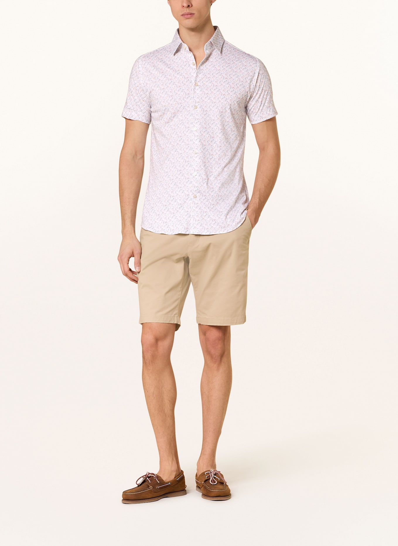 DESOTO Kurzarm-Hemd Extra Slim Fit: WEISS / GRAU / ORANGE