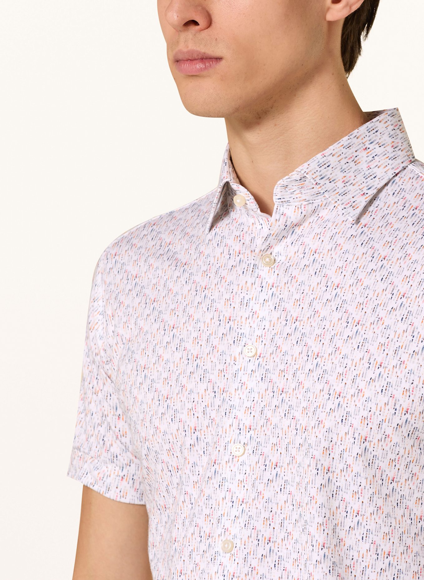DESOTO Kurzarm-Hemd Extra Slim Fit: WEISS / GRAU / ORANGE