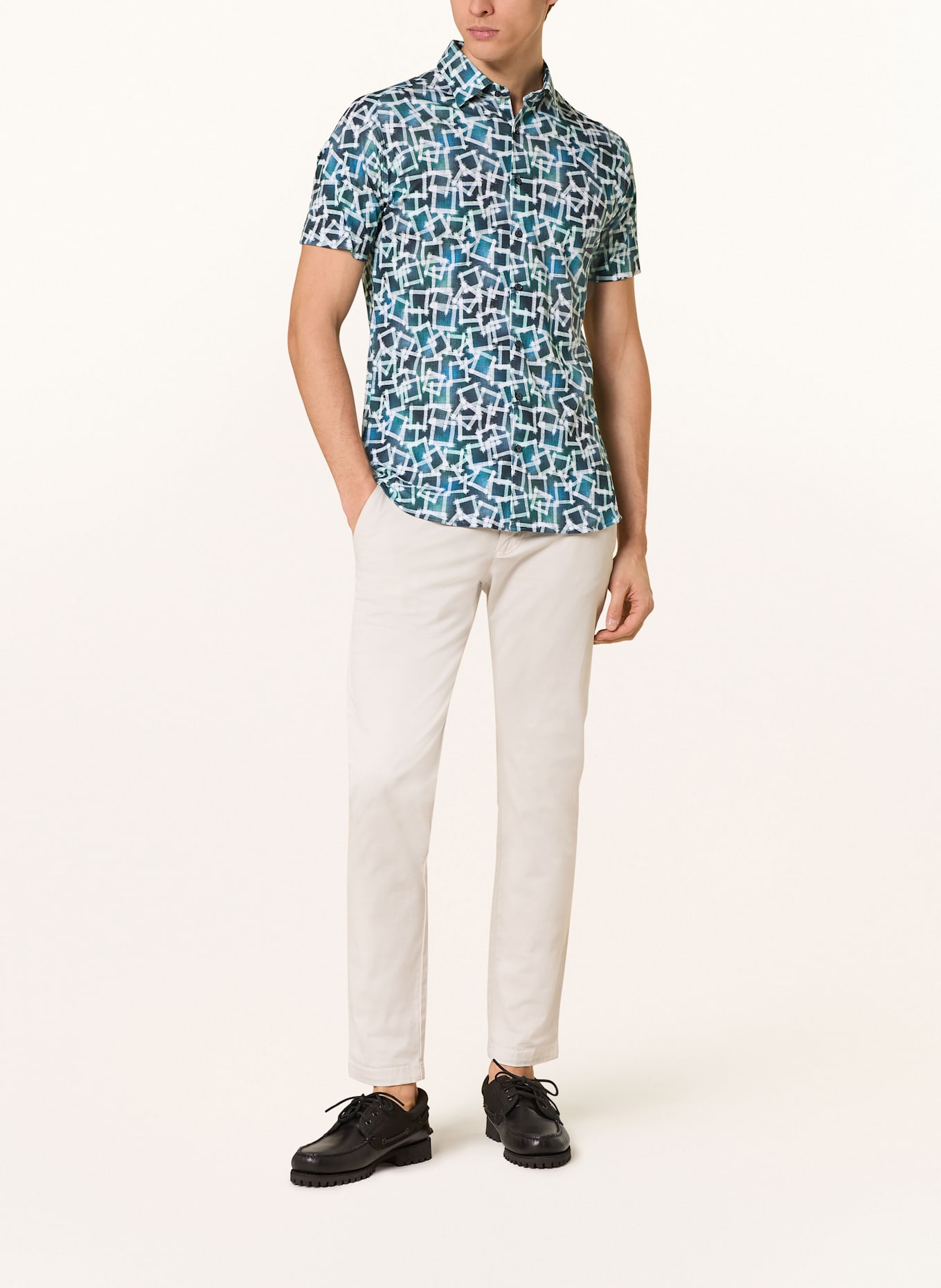 DESOTO Kurzarm-Hemd Extra Slim Fit: WEISS / BLAU / DUNKELBLAU