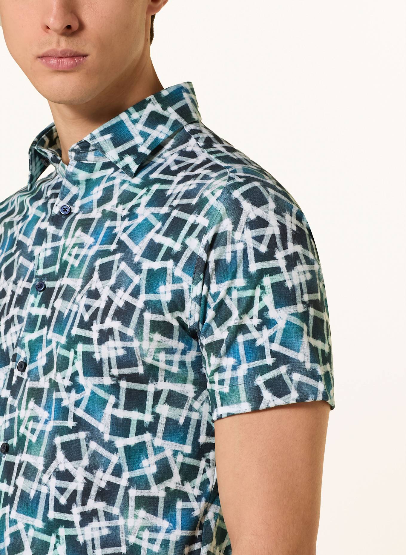 DESOTO Kurzarm-Hemd Extra Slim Fit: WEISS / BLAU / DUNKELBLAU