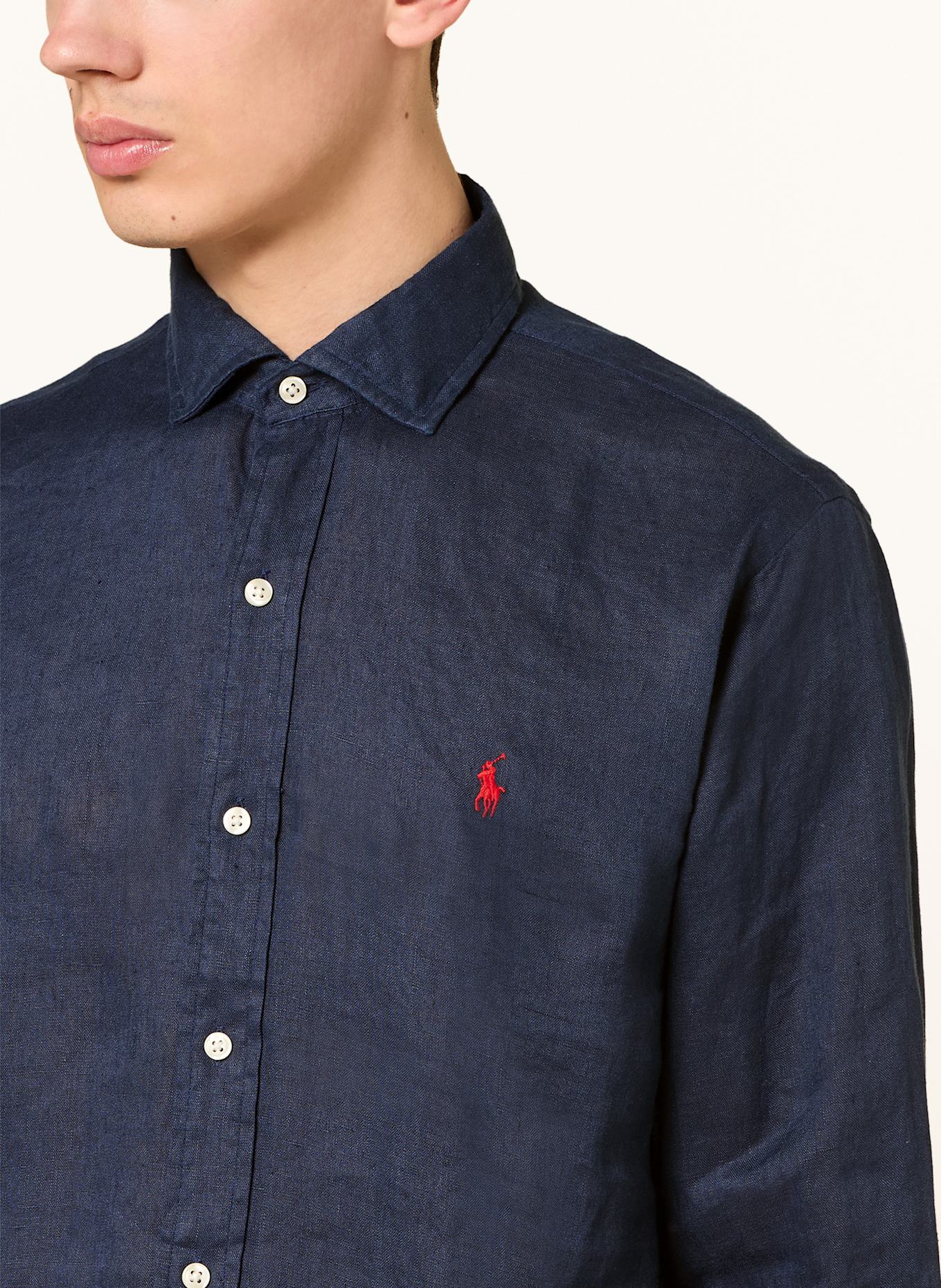 POLO RALPH LAUREN Lněná košile Custom Fit: TMAVĚ MODRÁ
