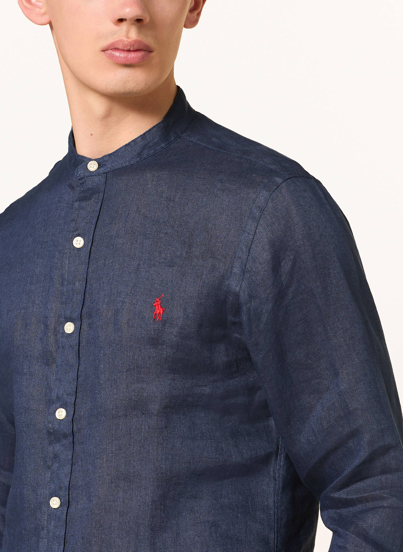 POLO RALPH LAUREN Leinenhemd mit Stehkragen Slim Fit: DUNKELBLAU