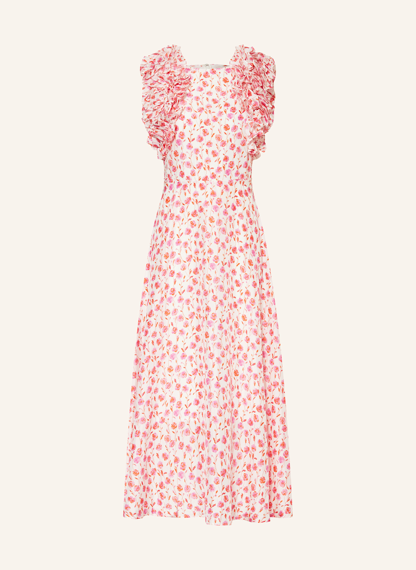 ESSENTIEL ANTWERP Seidenkleid HEXICO mit Rüschen: WEISS / ROSA