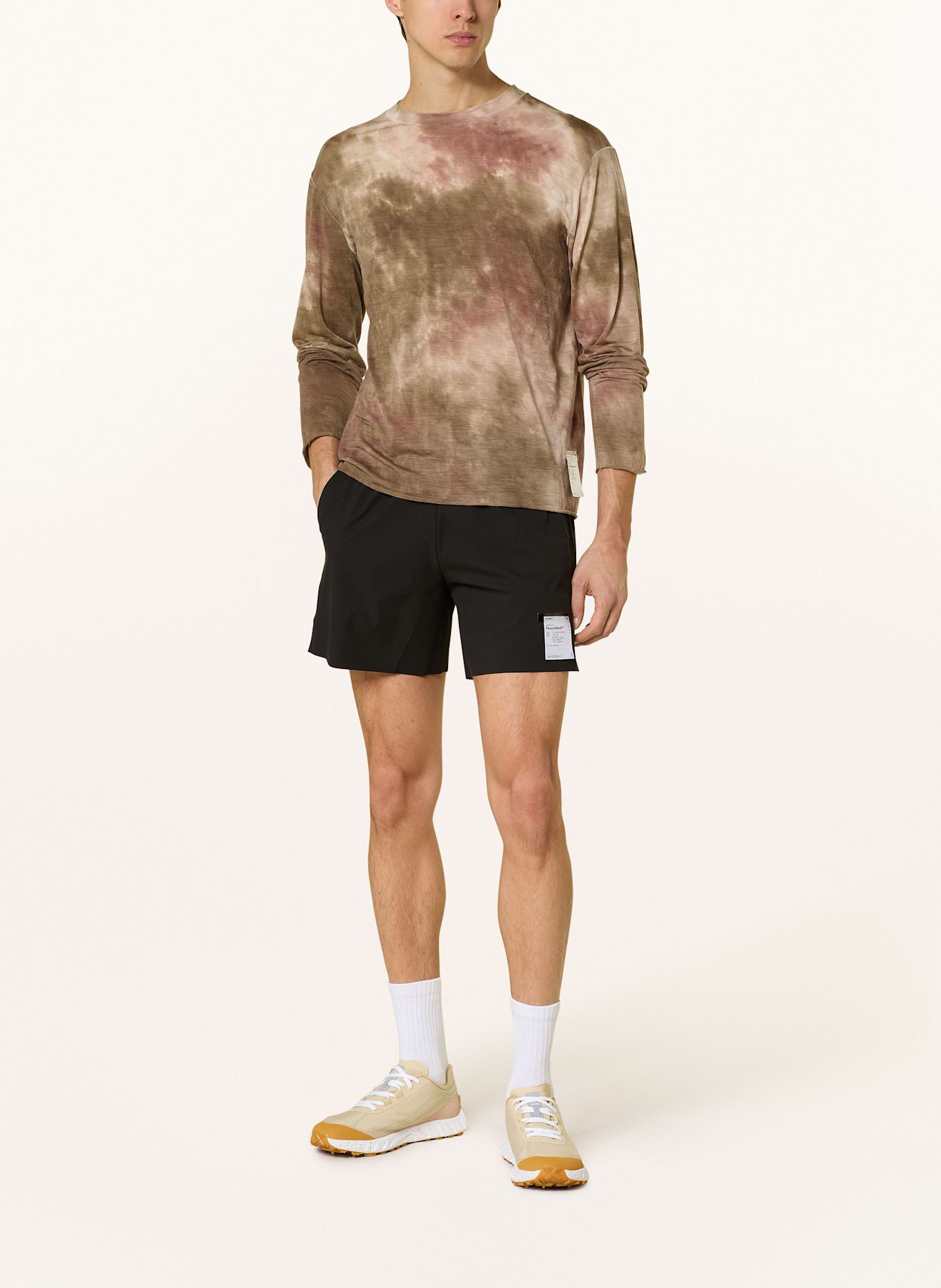 SATISFY Koszulka do biegania CLOUDMERINO™ z wełny merino: BRĄZOWY / KREMOWY / CIEMNOCZERWONY