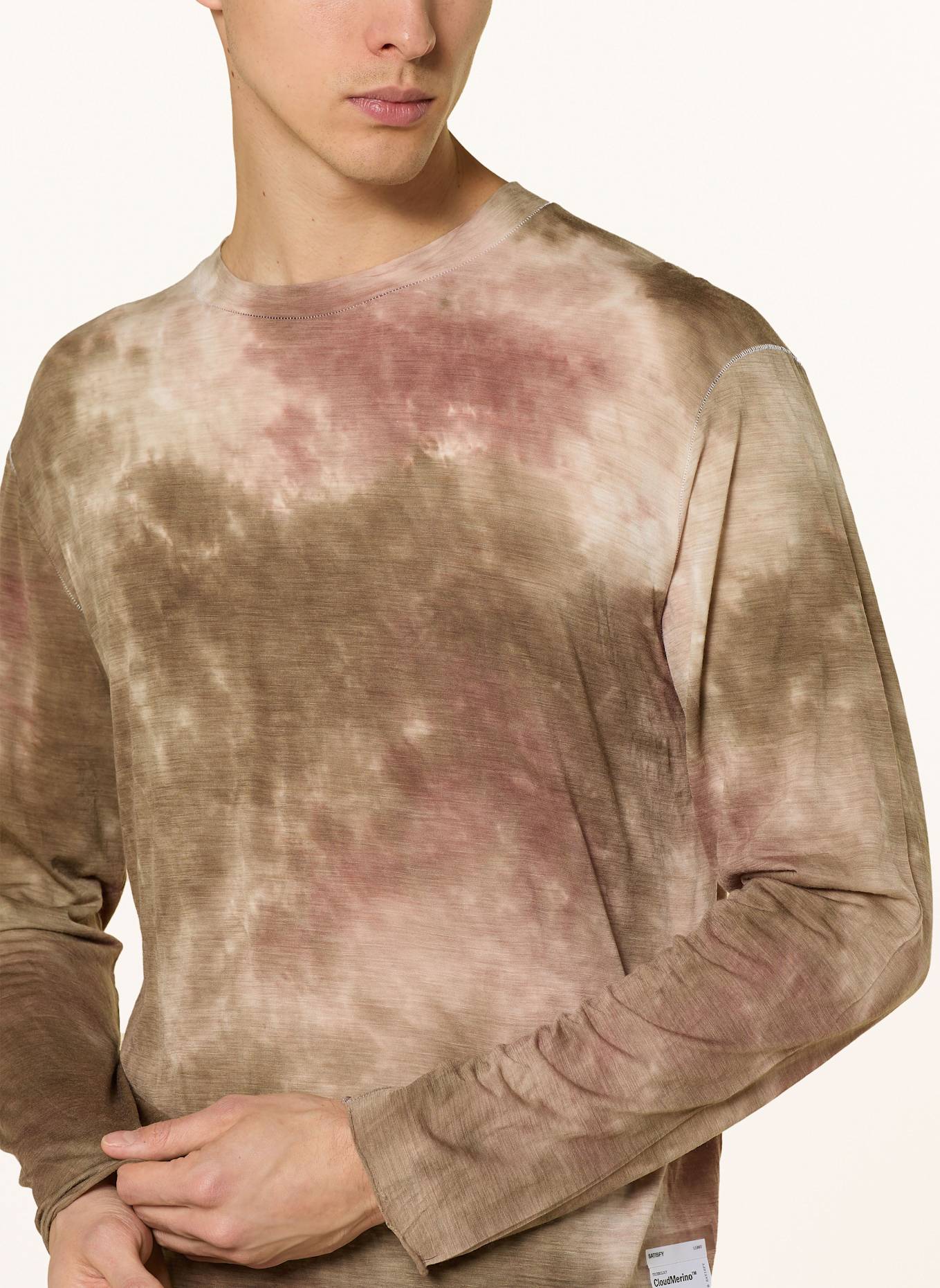 SATISFY Koszulka do biegania CLOUDMERINO™ z wełny merino: BRĄZOWY / KREMOWY / CIEMNOCZERWONY